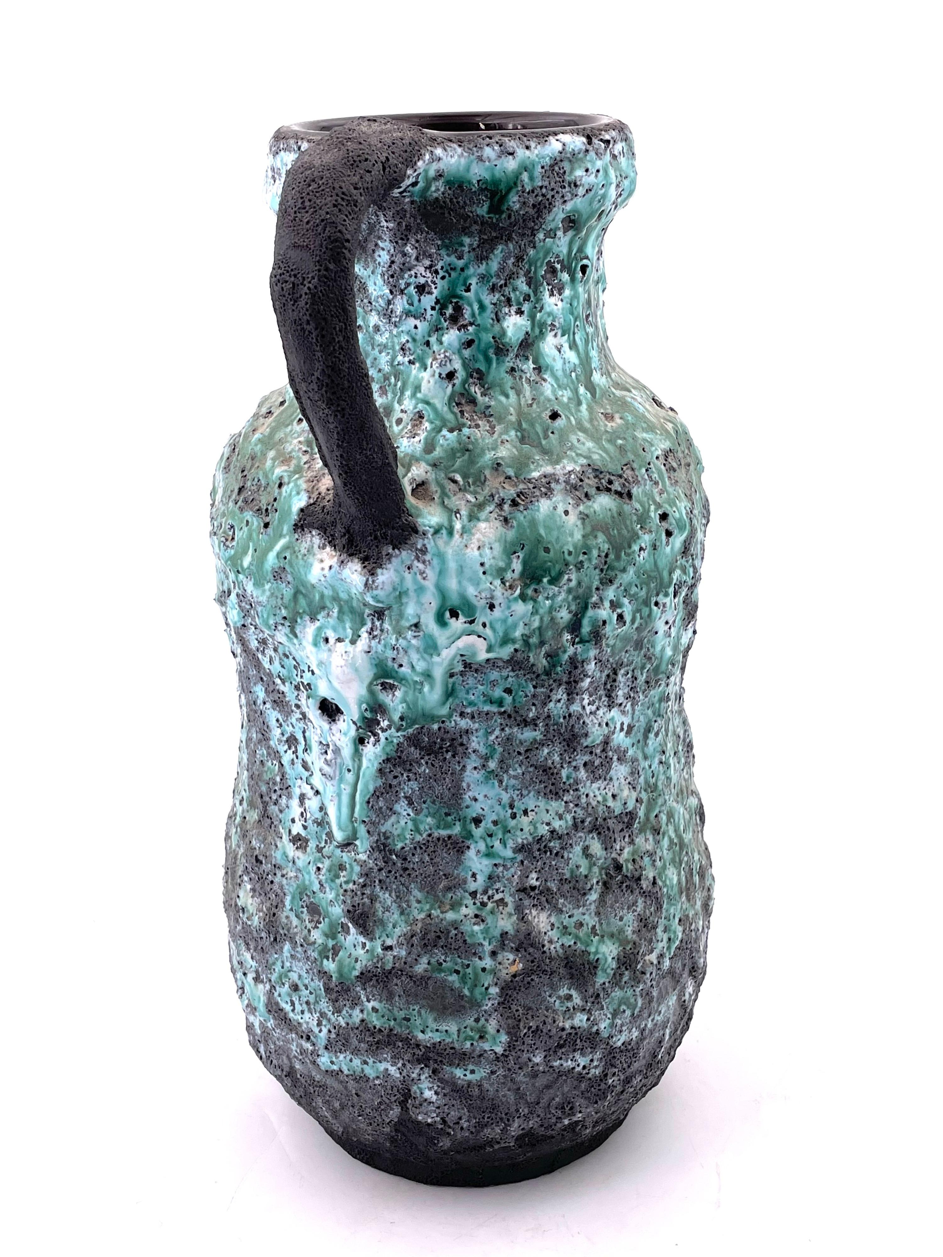 Large Midcentury Brutalist Pitcher in Lava Glaze In Good Condition In San Diego, CA