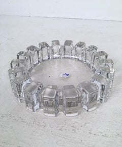 Large Midcentury Brutalist Style Lead Crystal Ashtray / Bowl, Japan, circa 1950