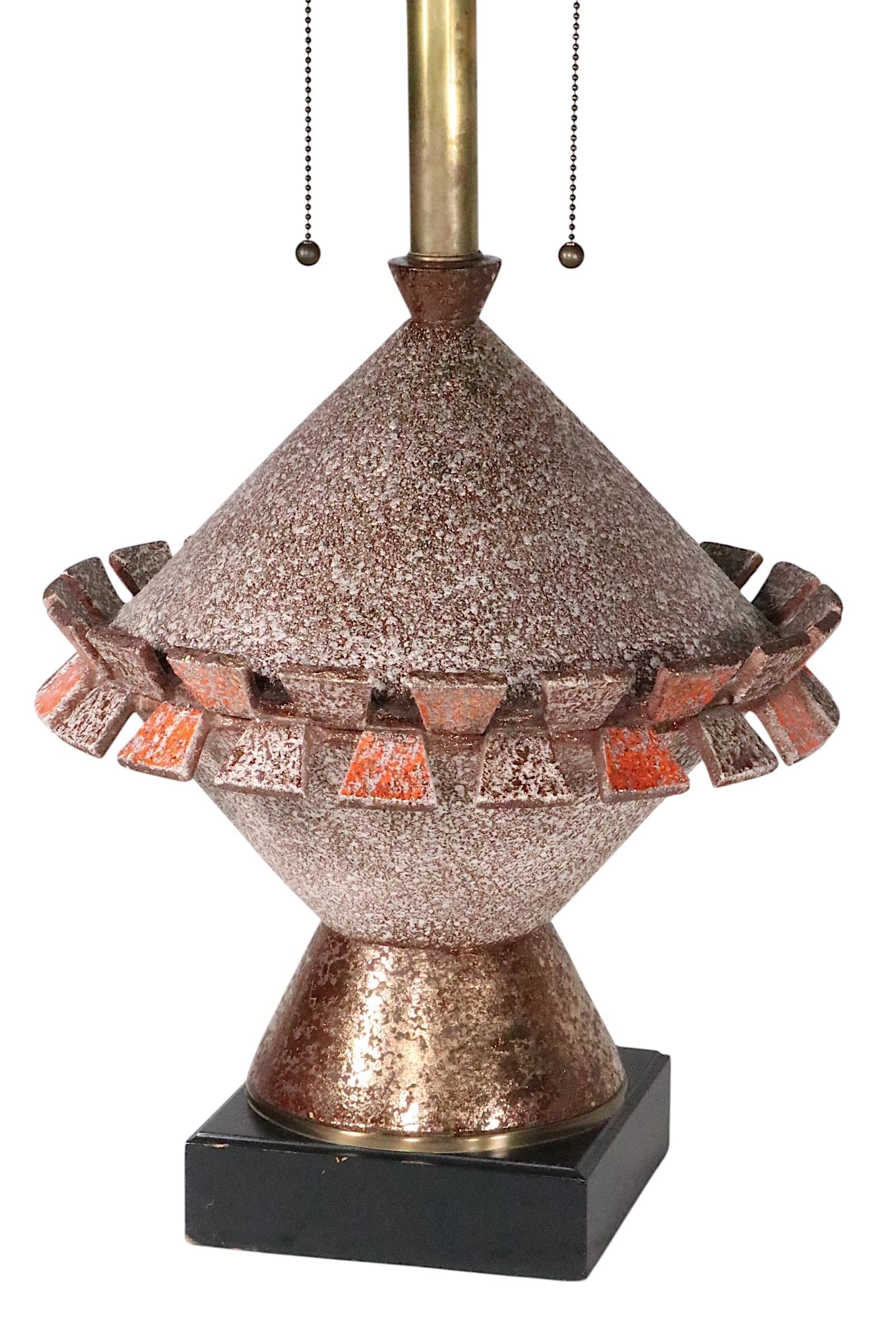 Large Mid Century Brutalist Style Textured Ceramic Table Lamp c 1950/60's en vente 13