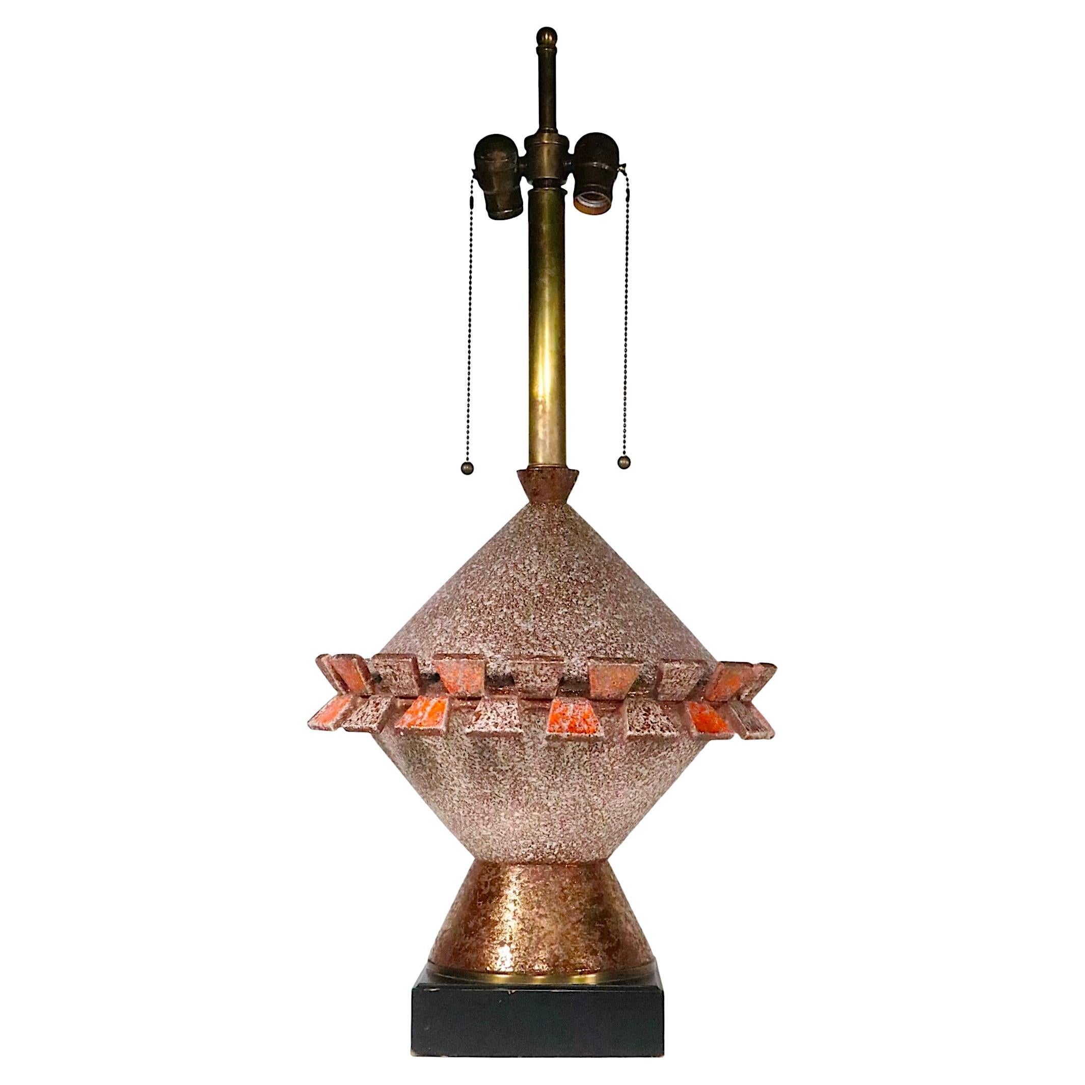 Large Mid Century Brutalist Style Textured Ceramic Table Lamp c 1950/60
s en vente