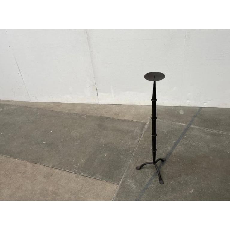 Metal Large Mid-Century Brutalist Wrought Iron Tripod Floor Candleholder, 1960s For Sale