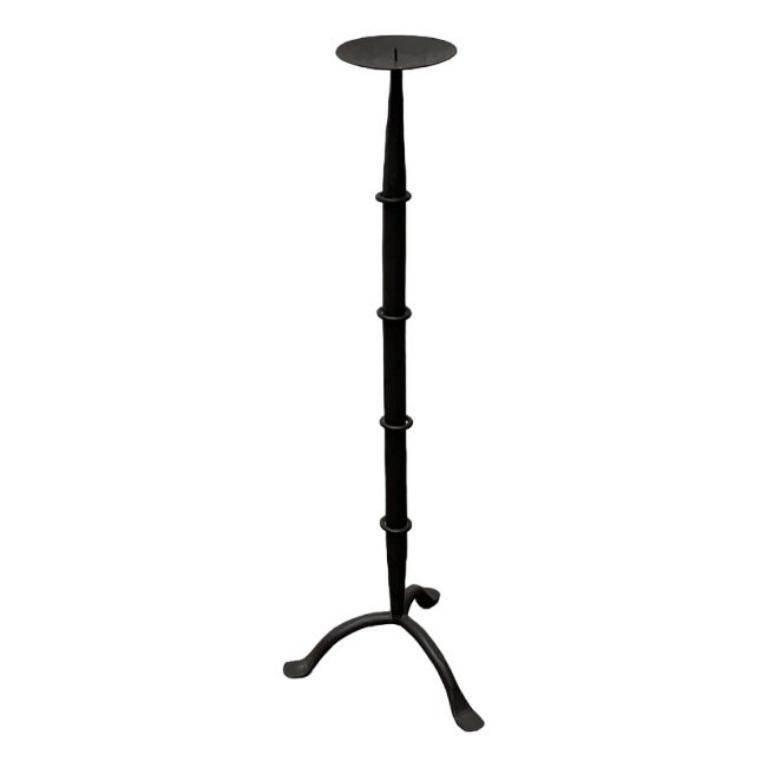 Large Mid-Century Brutalist Wrought Iron Tripod Floor Candleholder, 1960s