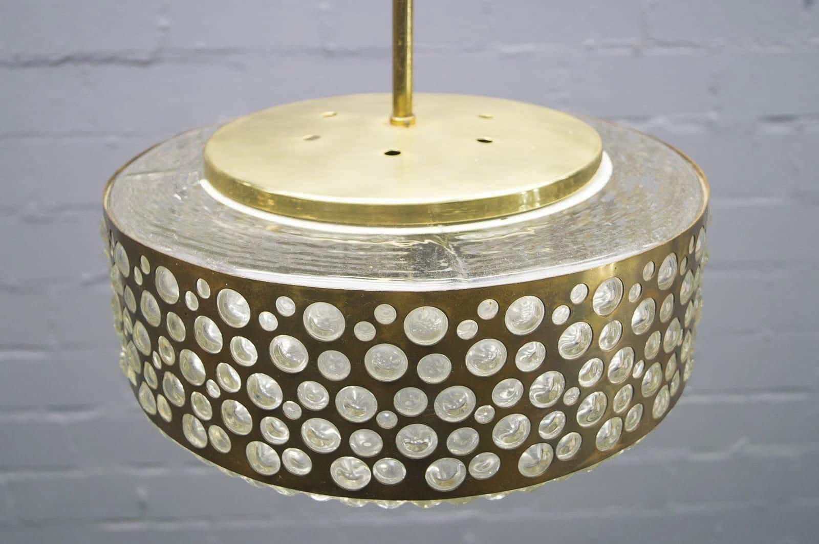 Mid-Century Modern Large Midcentury Bubble Glass and Brass Ceiling Lamp for Limburg, Germany, 1960s For Sale