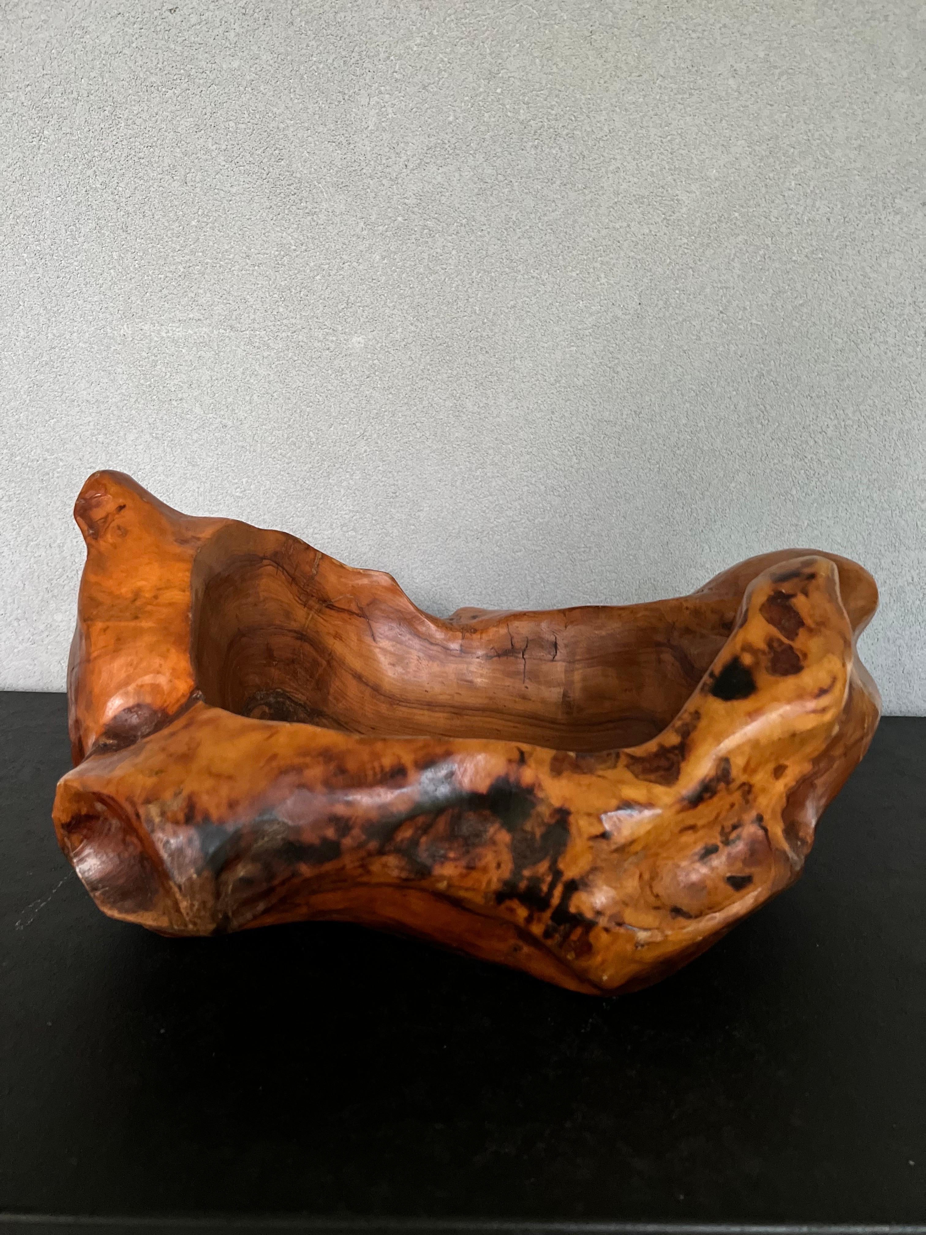 Hand-Carved Large Mid-Century Burl Wood Free Form Bowl/Centerpiece  For Sale