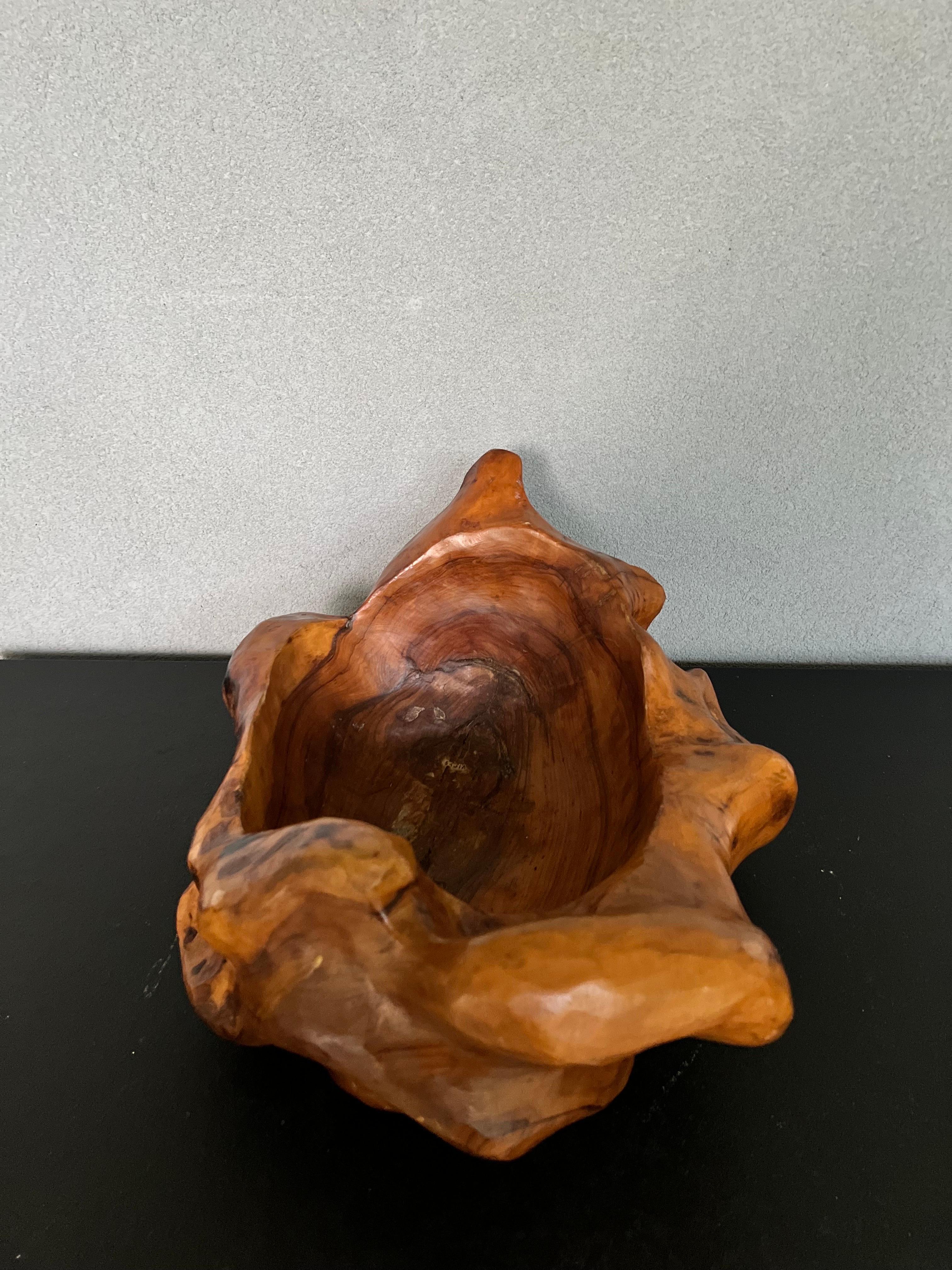 Hand-Carved Large Mid-Century Burl Wood Free Form Bowl/Centerpiece  For Sale