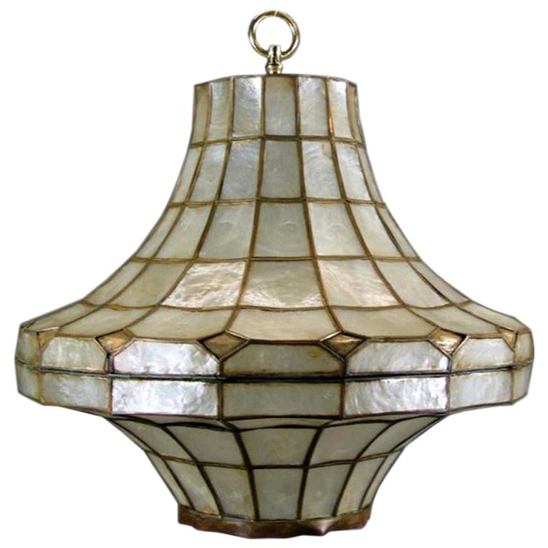 Large Midcentury Capiz Shell Pendant /Lantern. (2 available) For Sale