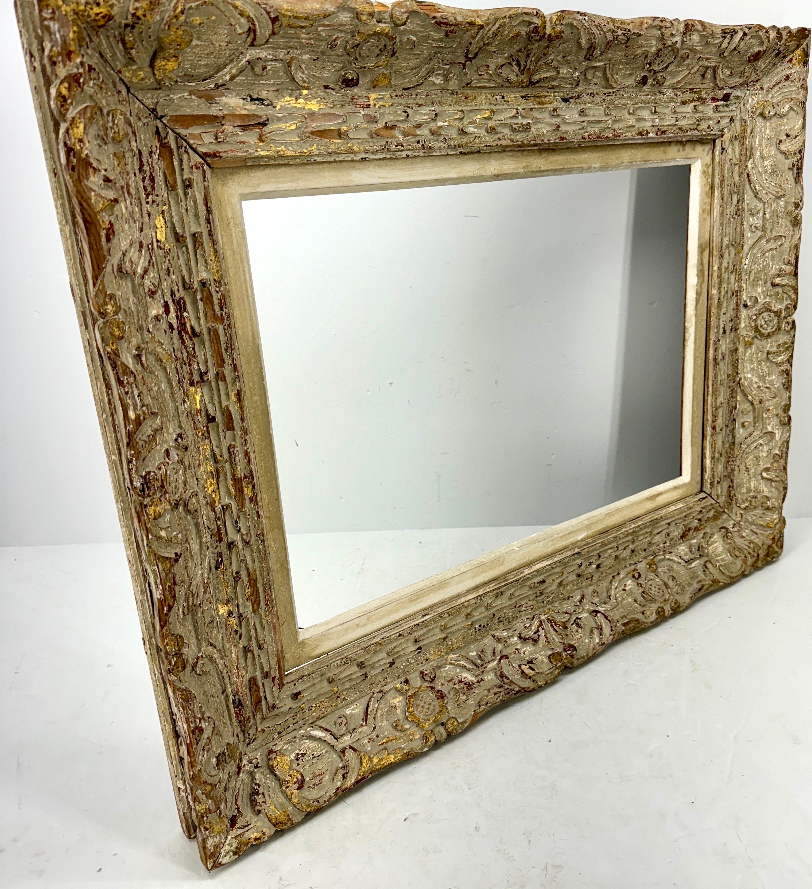 Large Mid-Century Carved Painted Wood Picture Frame  For Sale 4