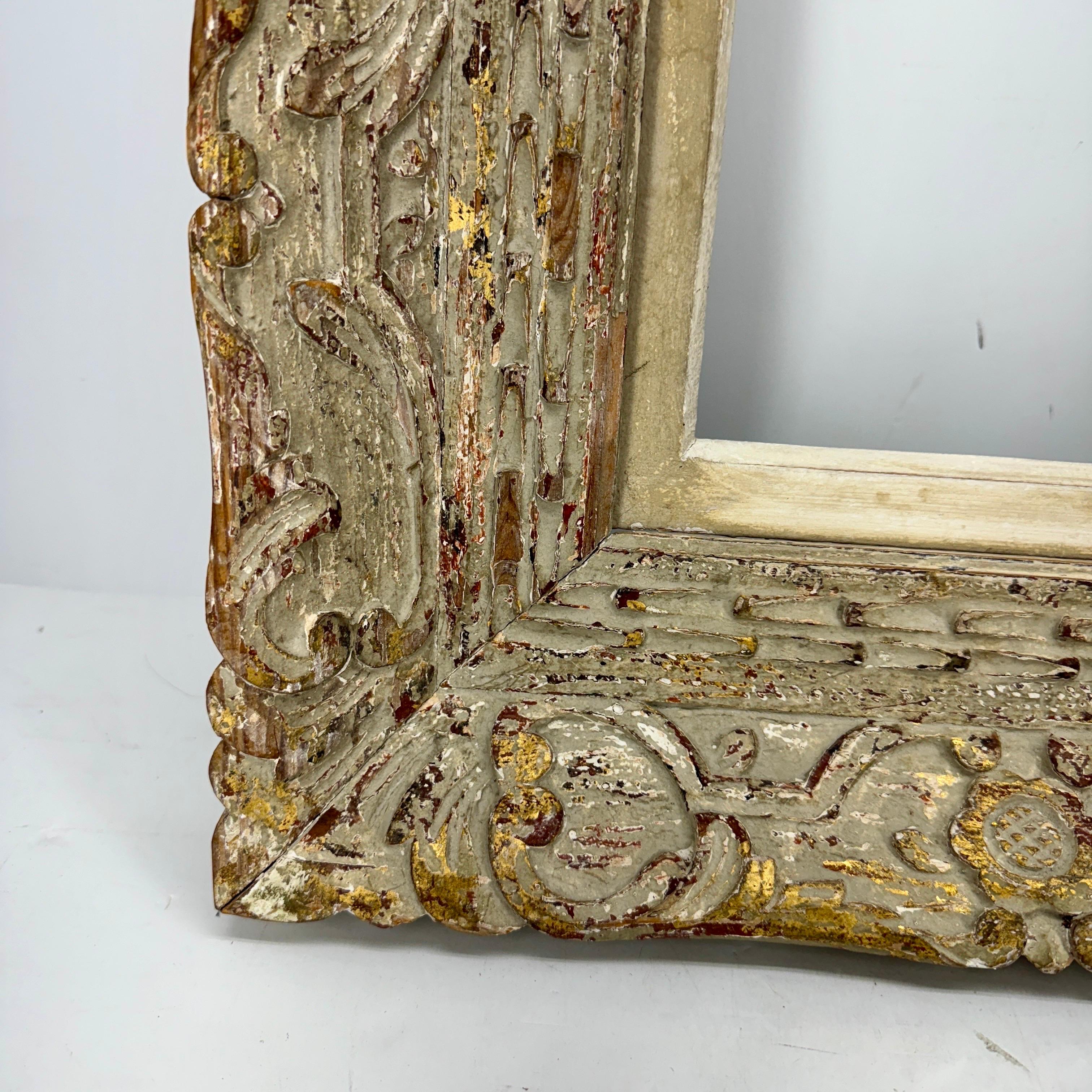 Large Mid-Century Carved Painted Wood Picture Frame  For Sale 6