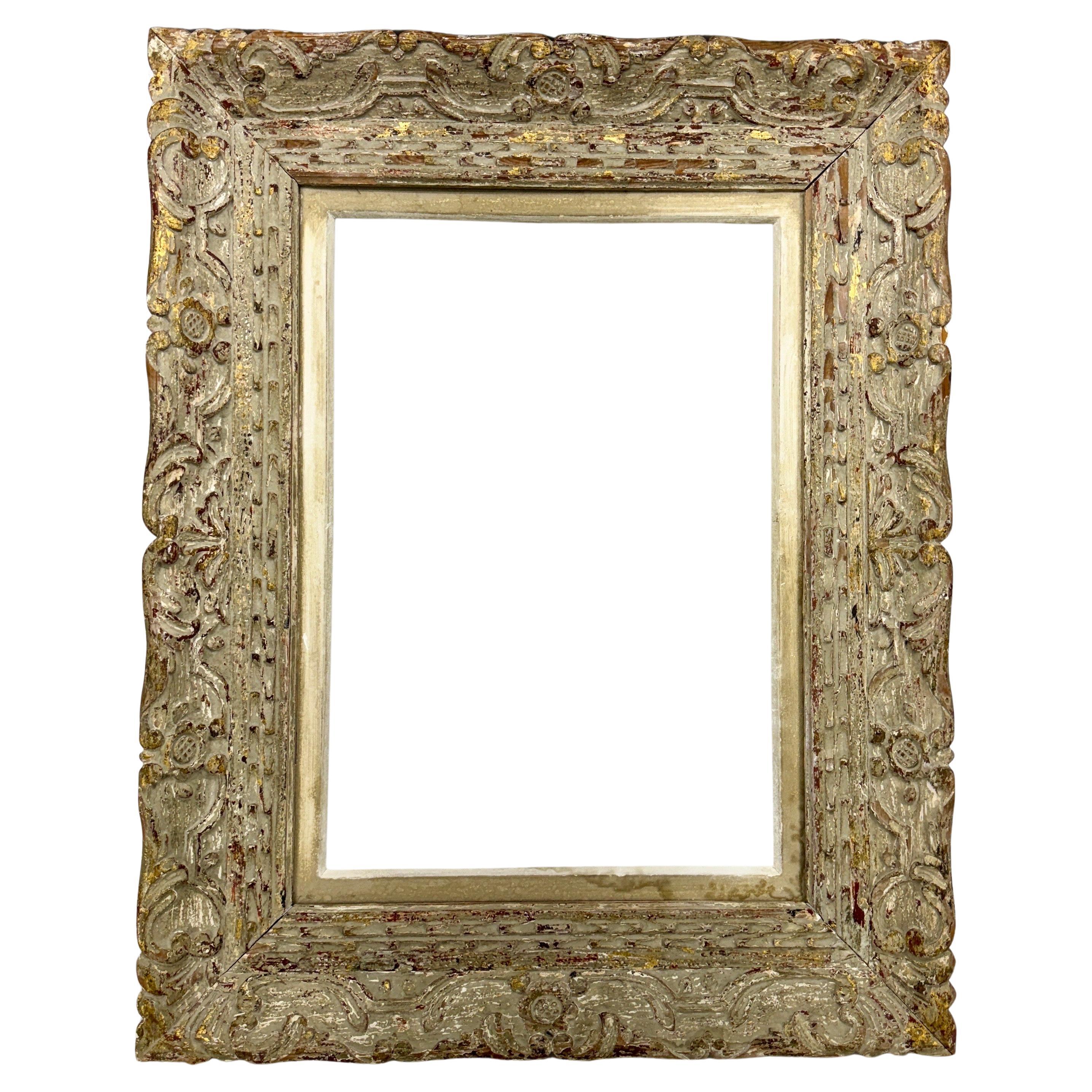 French Provincial Large Mid-Century Carved Painted Wood Picture Frame  For Sale