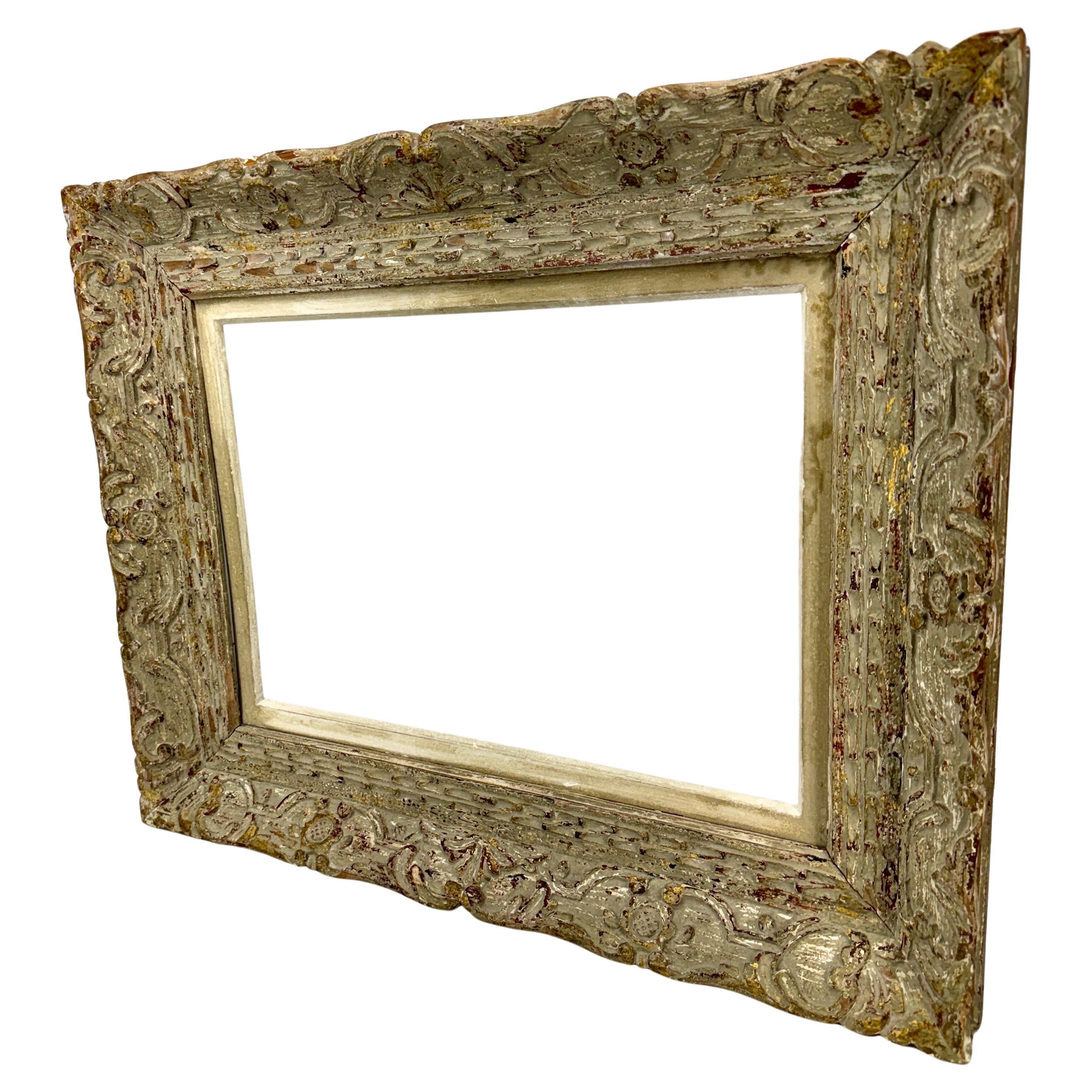 European Large Mid-Century Carved Painted Wood Picture Frame  For Sale