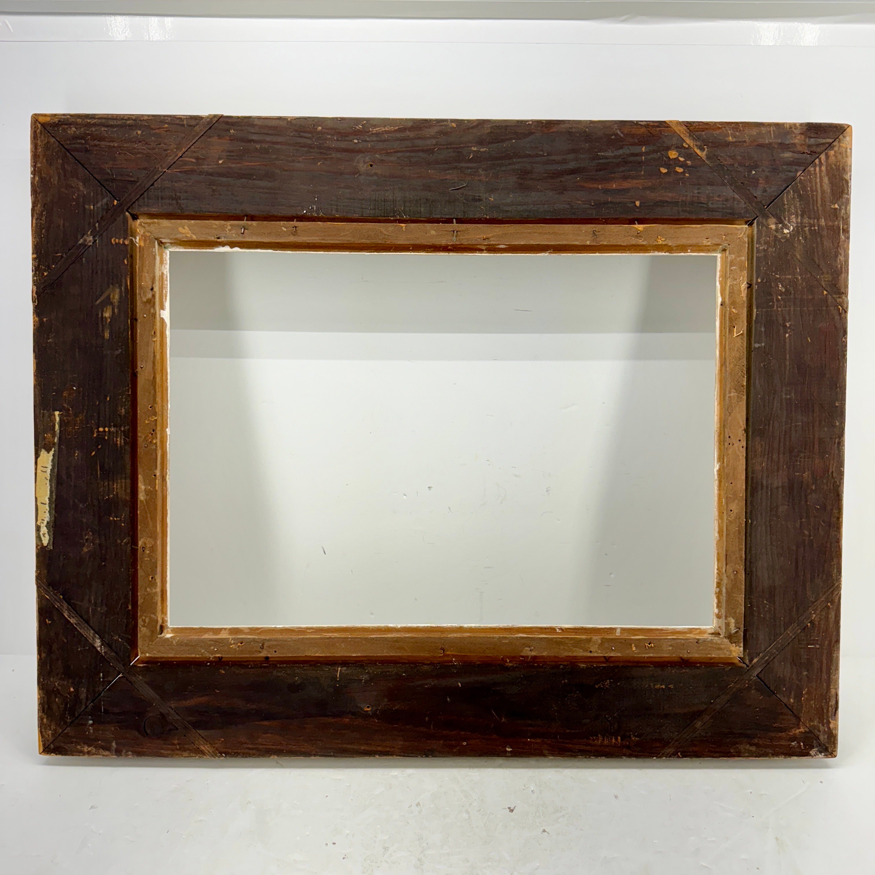 Hand-Carved Large Mid-Century Carved Painted Wood Picture Frame  For Sale