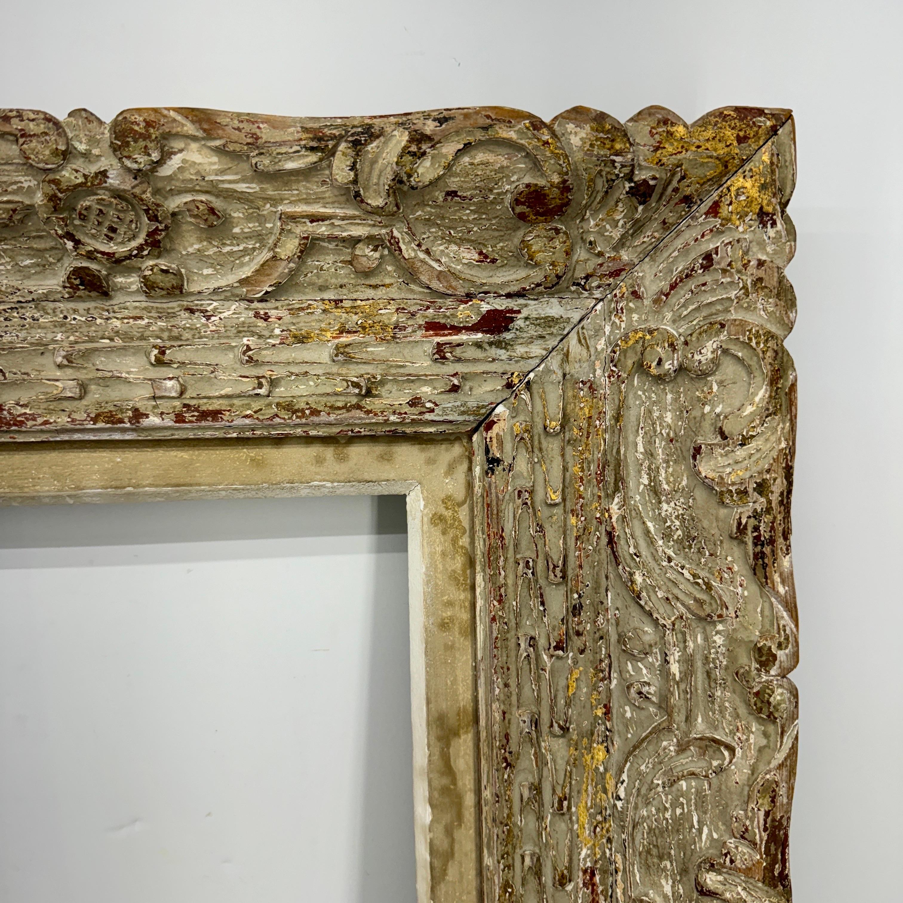 Large Mid-Century Carved Painted Wood Picture Frame  For Sale 1
