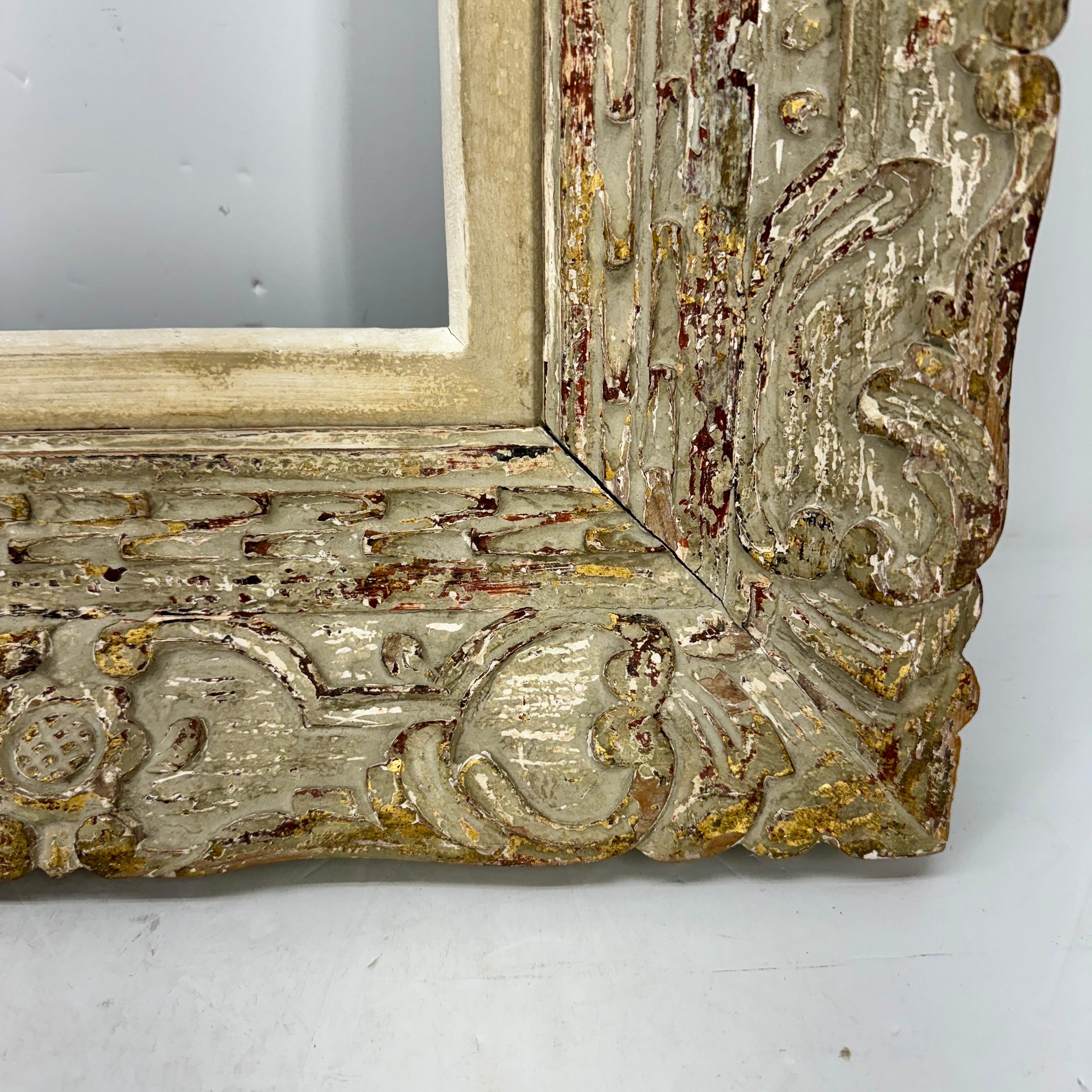 Large Mid-Century Carved Painted Wood Picture Frame  For Sale 2
