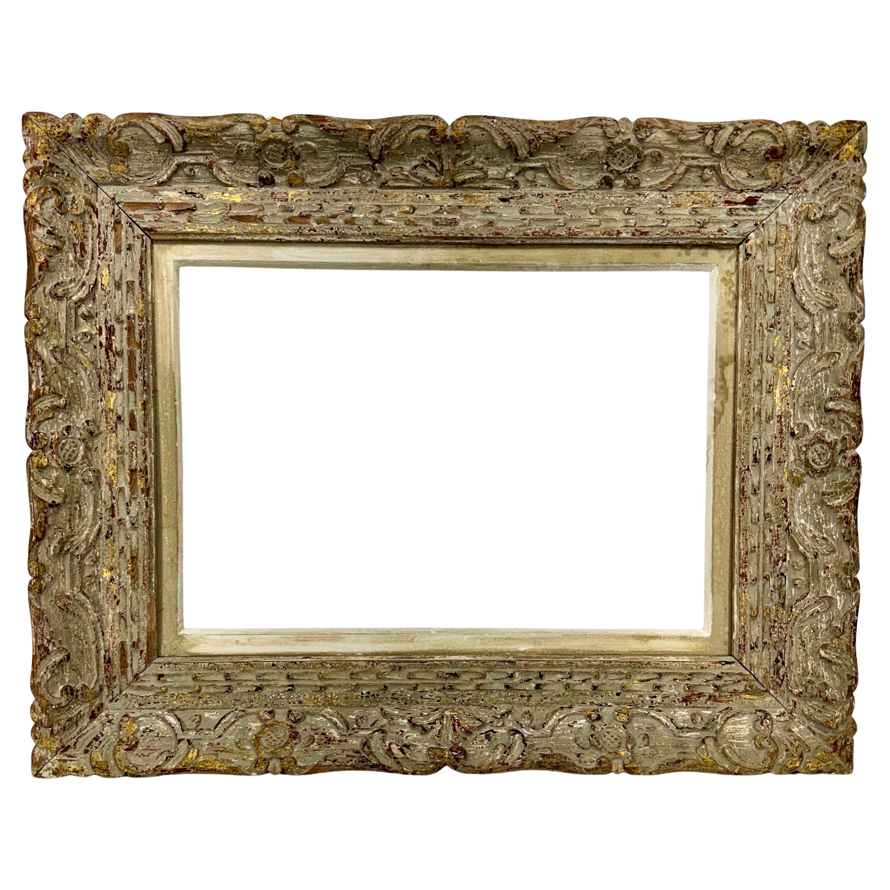 Large Mid-Century Carved Painted Wood Picture Frame  For Sale