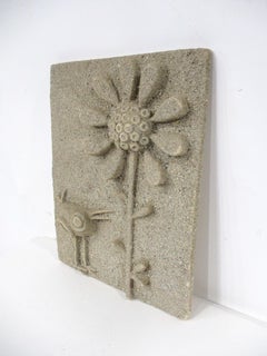 Barbara Field Large Mid Century Cast Bird w Flower Wall Sculpture