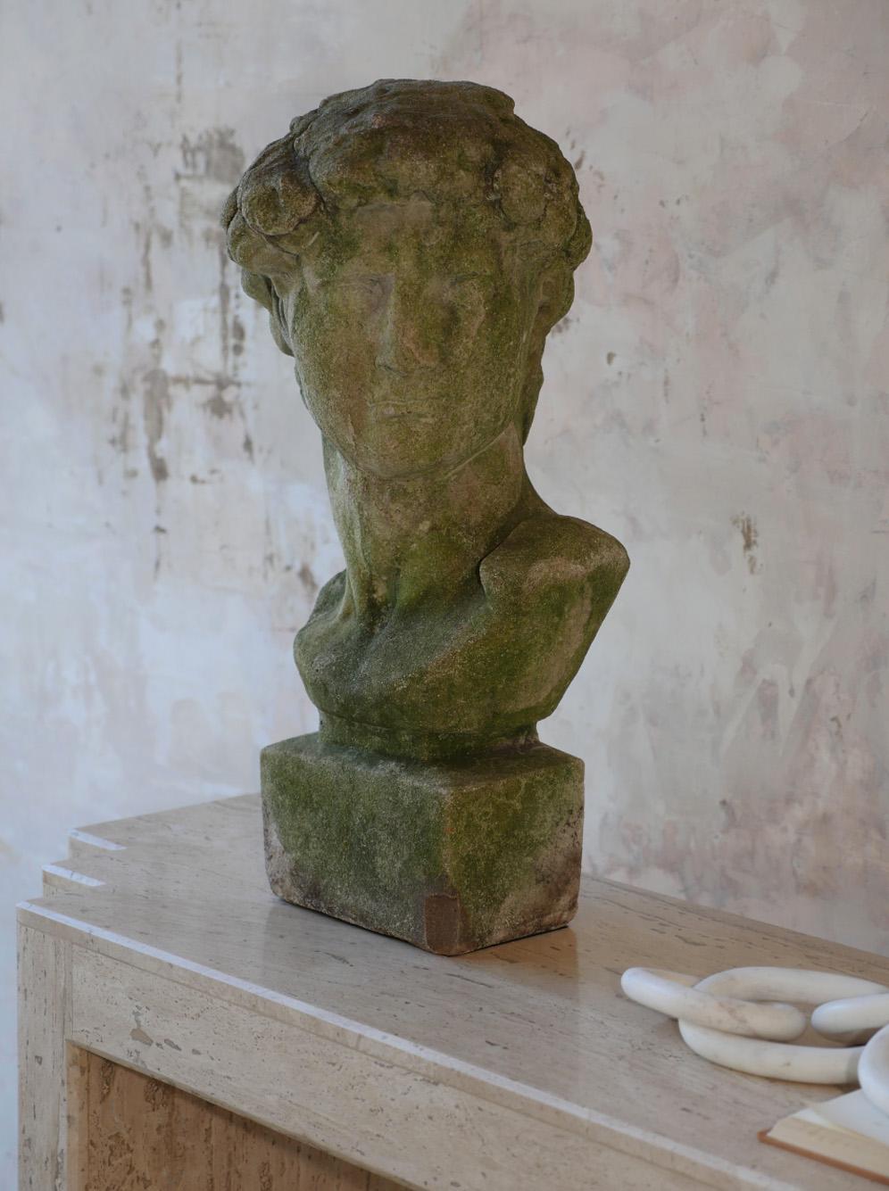 Large Mid-Century Cast Stone Bust of Michelangelo's David In Distressed Condition In Miami, FL