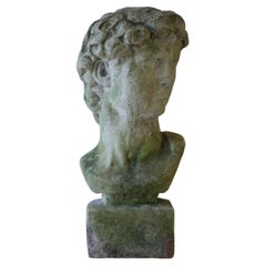 Large Mid-Century Cast Stone Bust of Michelangelo's David