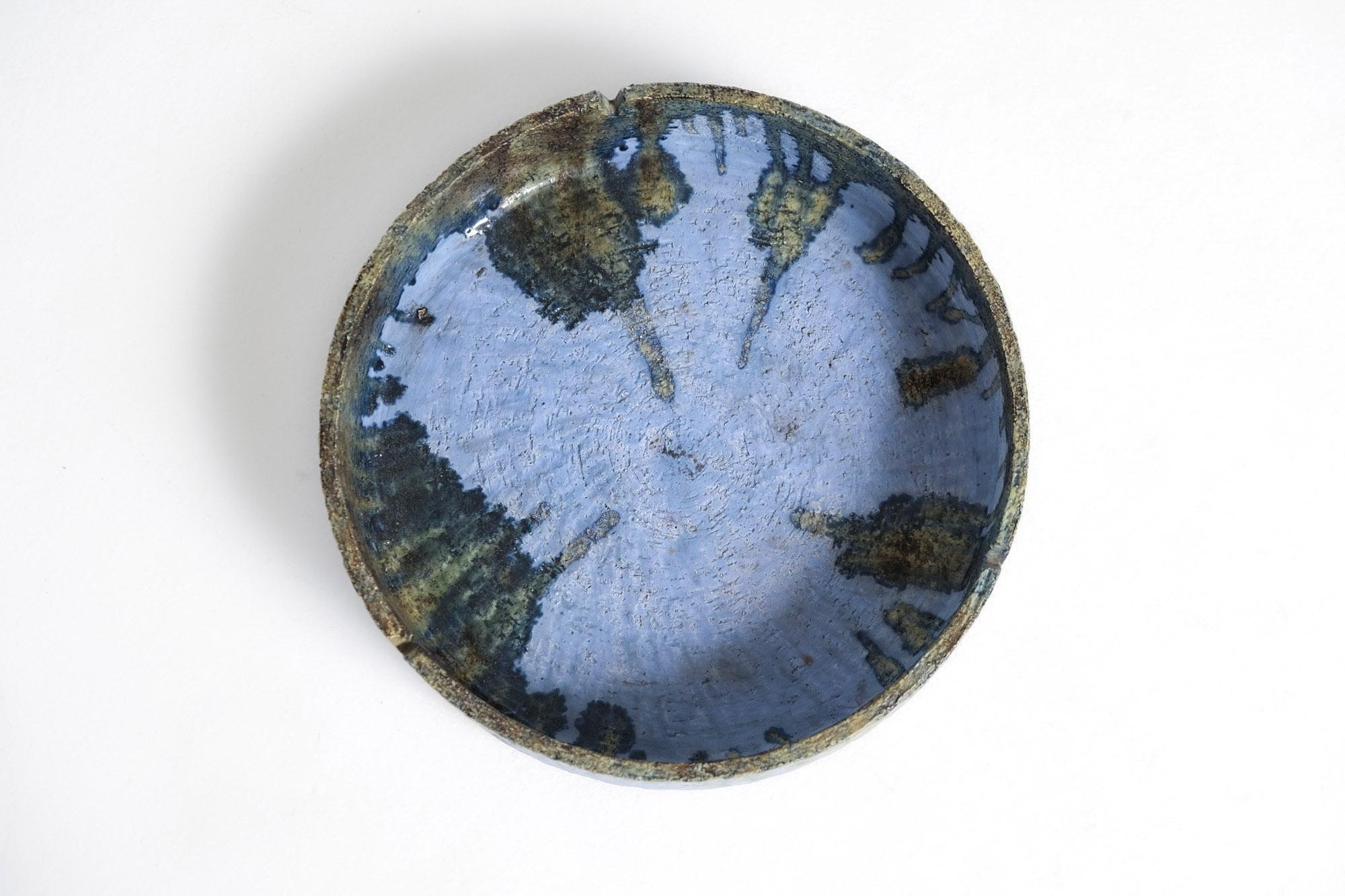Large Mid-Century Ceramic Bowl with Blue Drip Glaze by Marcello Fantoni, Italy For Sale 5