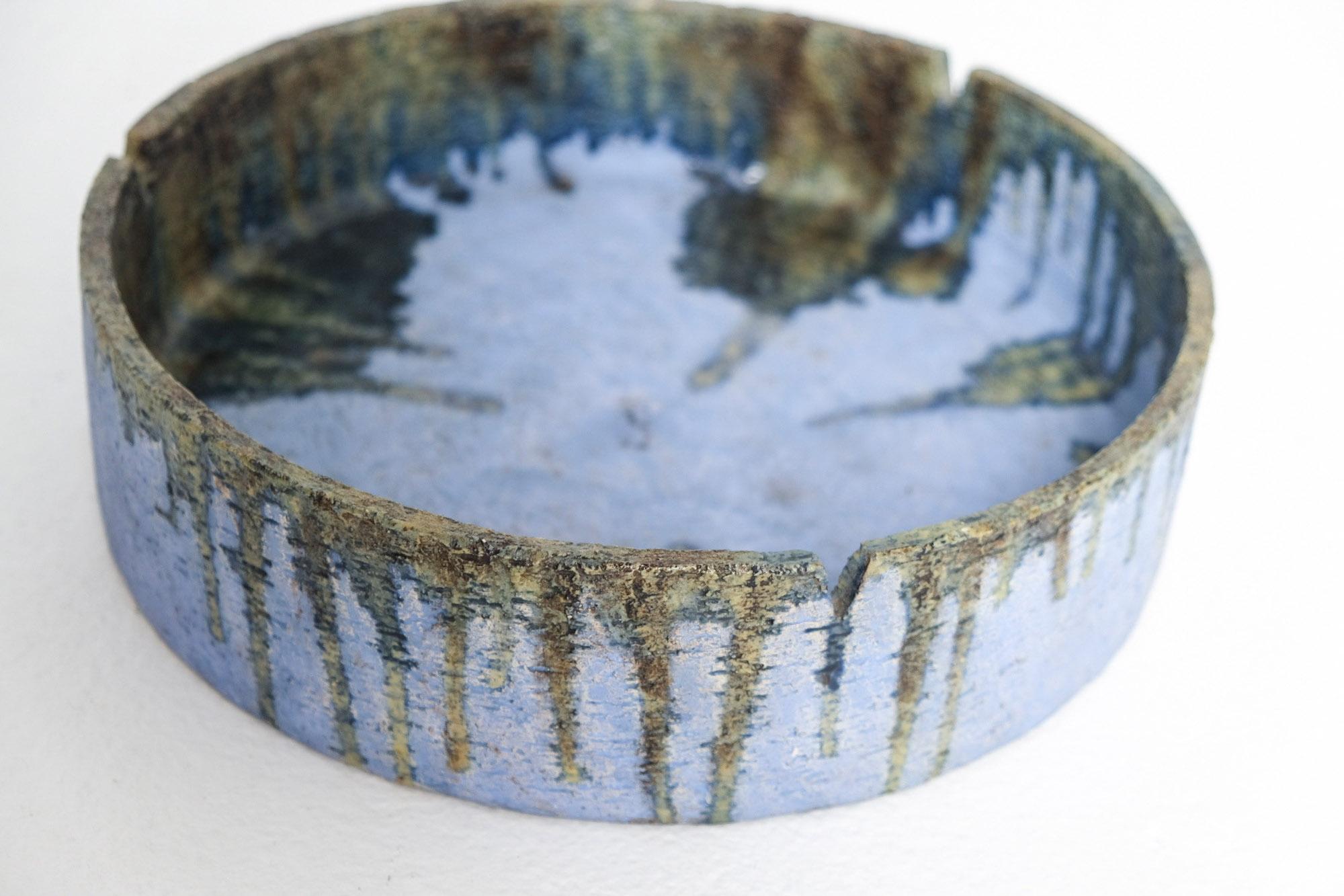Large Mid-Century Ceramic Bowl with Blue Drip Glaze by Marcello Fantoni, Italy For Sale 6