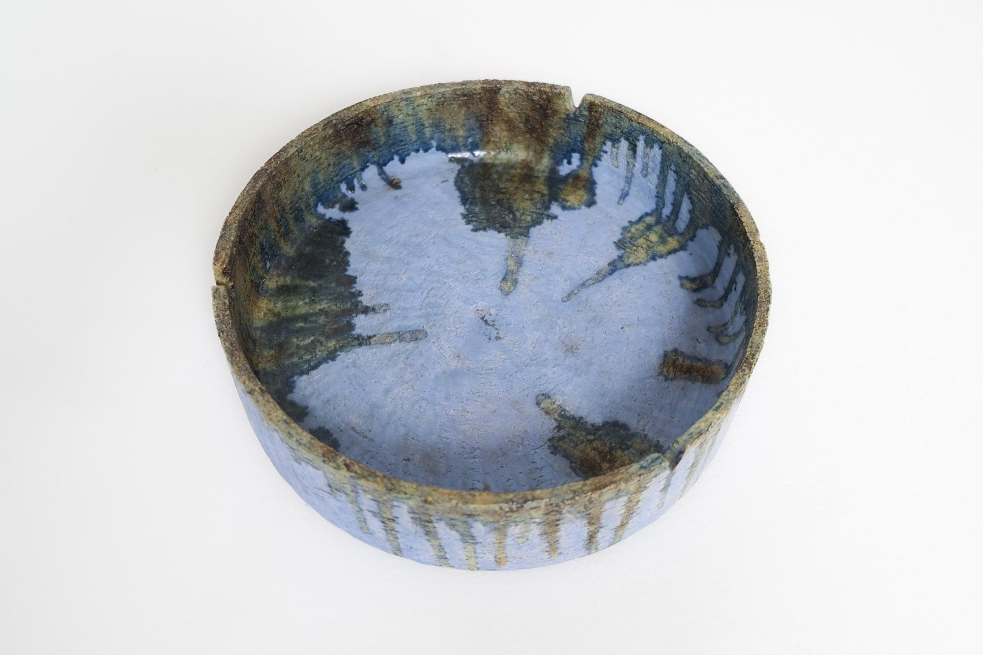 Large Mid-Century Ceramic Bowl with Blue Drip Glaze by Marcello Fantoni, Italy For Sale 7