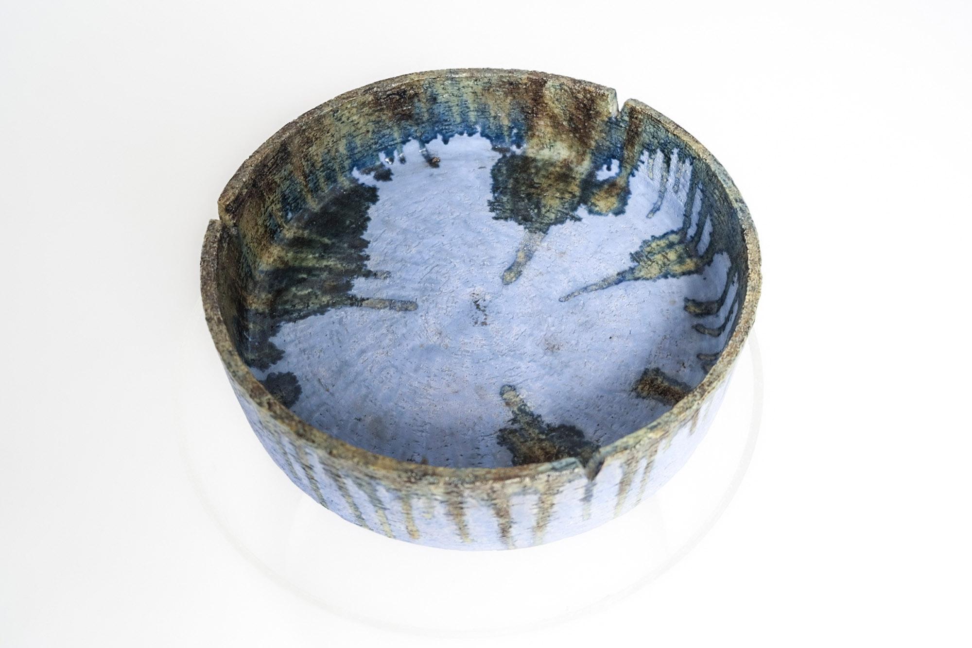 Large Mid-Century Ceramic Bowl with Blue Drip Glaze by Marcello Fantoni, Italy For Sale 1