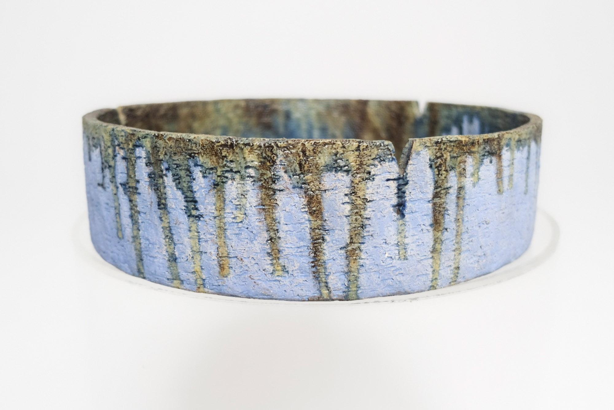 Large Mid-Century Ceramic Bowl with Blue Drip Glaze by Marcello Fantoni, Italy For Sale 2