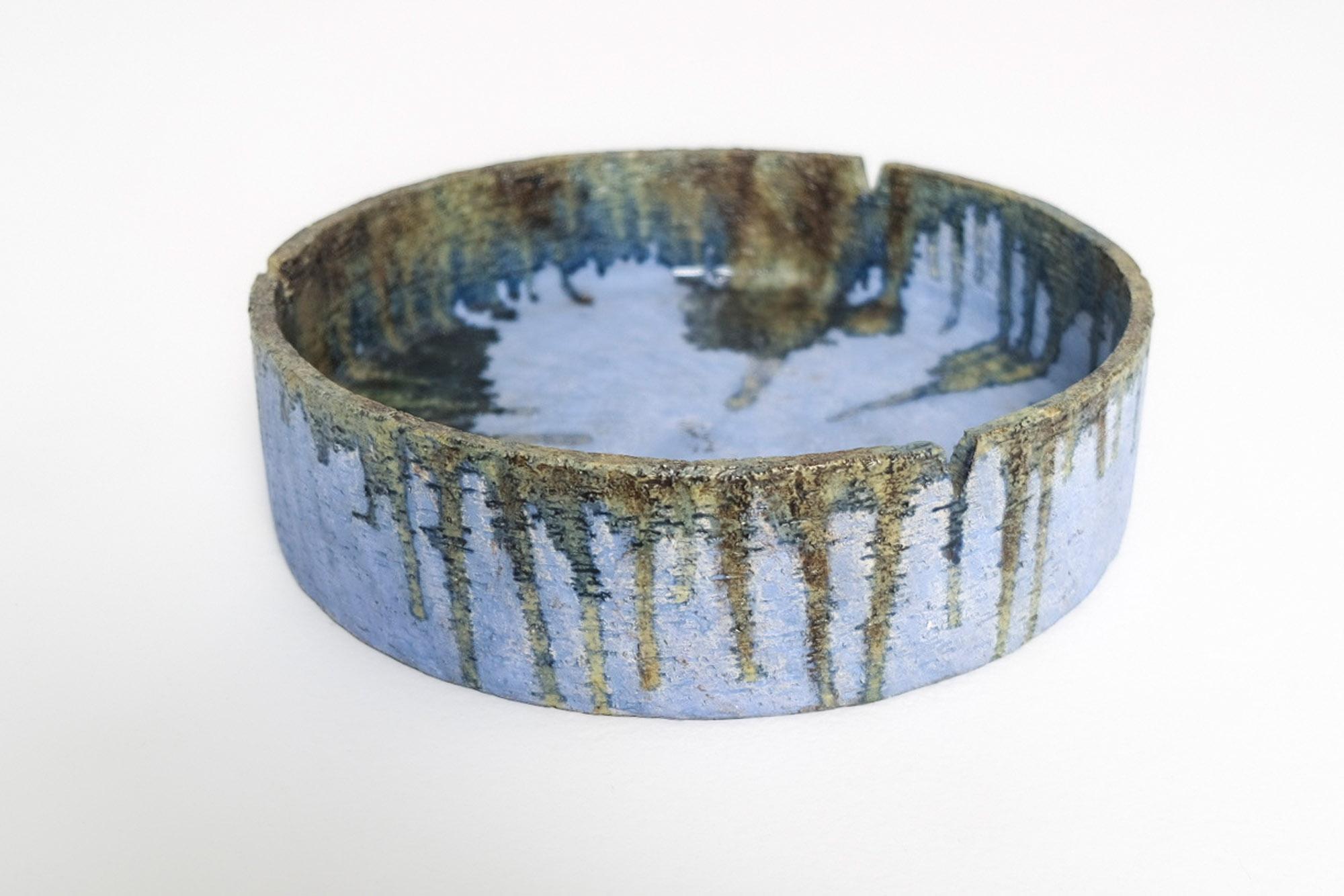 Large Mid-Century Ceramic Bowl with Blue Drip Glaze by Marcello Fantoni, Italy For Sale 3