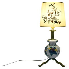 Retro Large mid-century ceramic lamp (97 cm) with floral decoration, 1950s