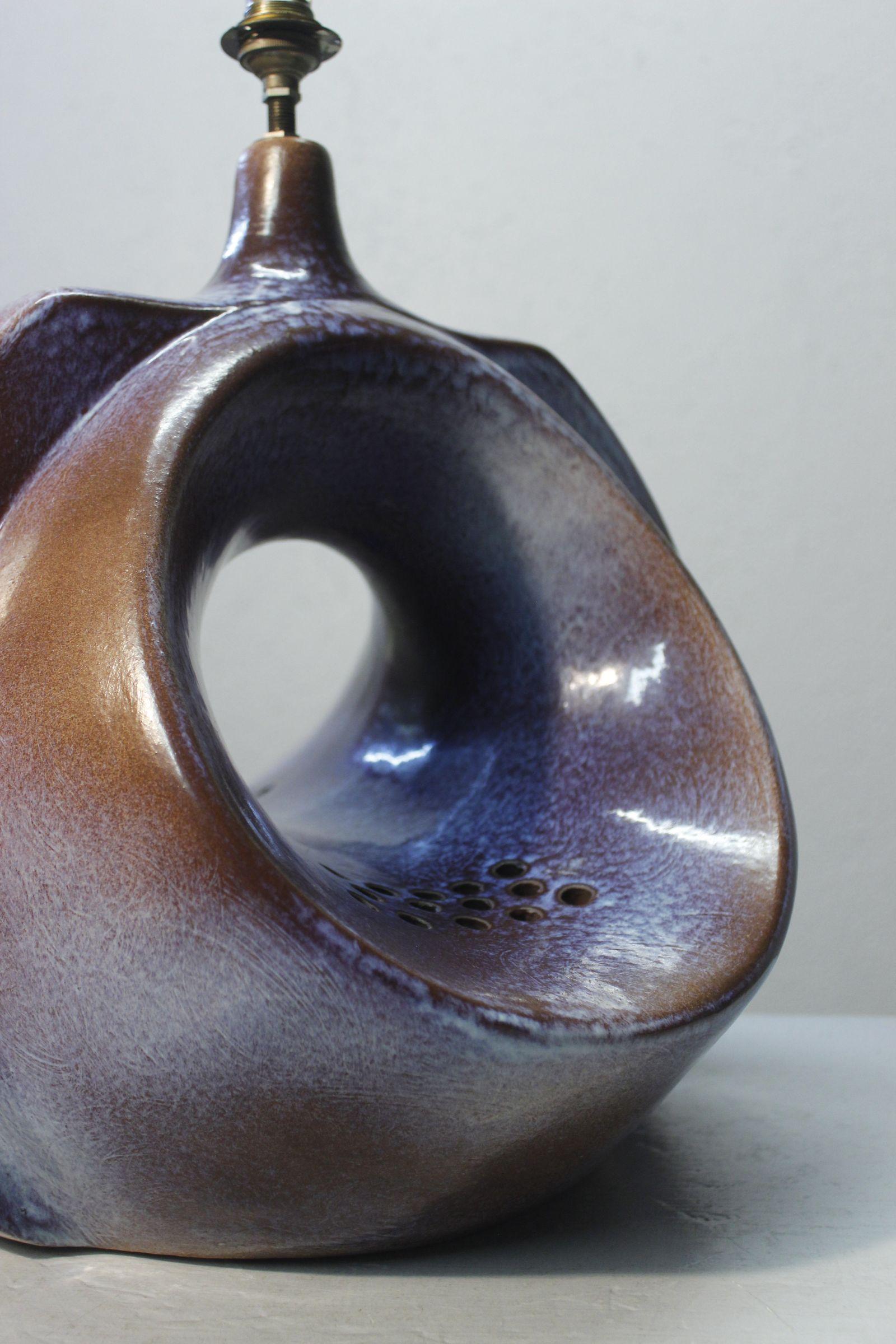 Large Mid Century Ceramic Lamp by Fred & Andrée Stocker, France 1977 For Sale 2