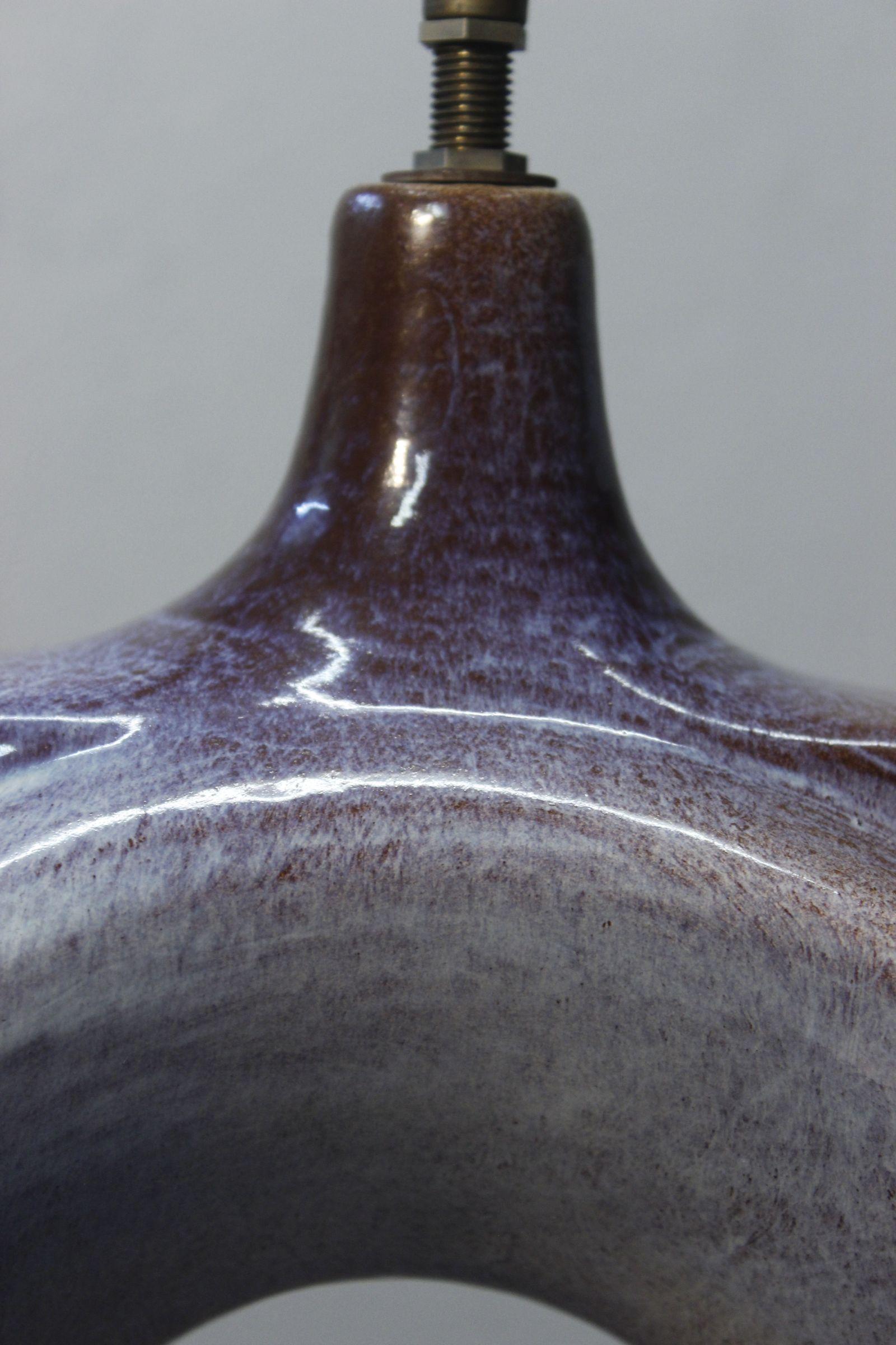Glazed Large Mid Century Ceramic Lamp by Fred & Andrée Stocker, France 1977 For Sale