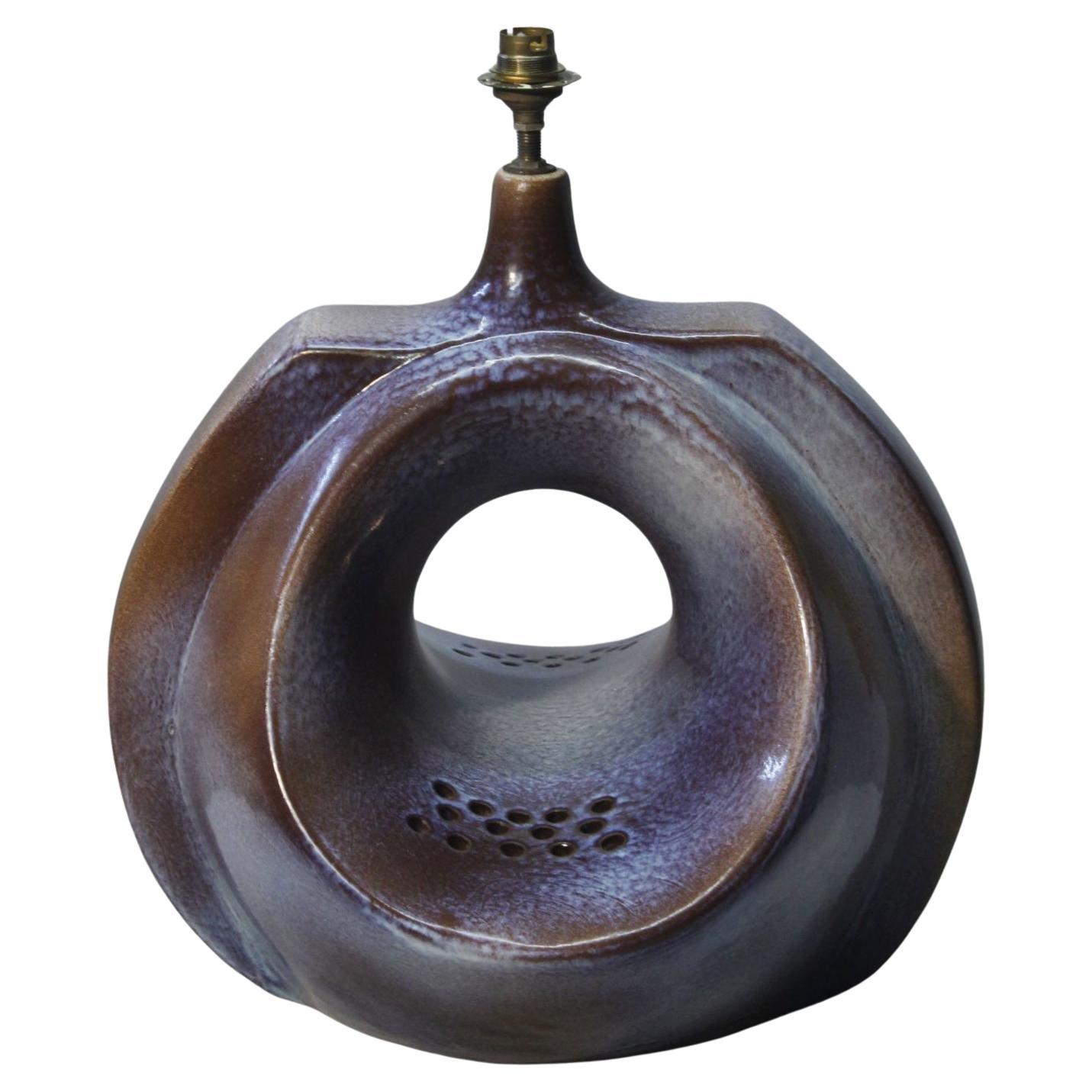 Large Mid Century Ceramic Lamp by Fred & Andrée Stocker, France 1977 For Sale