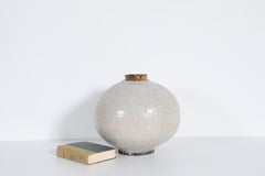 Large Mid-Century Ceramic Moon Jar with Speckled White Glaze and Cork Stopper