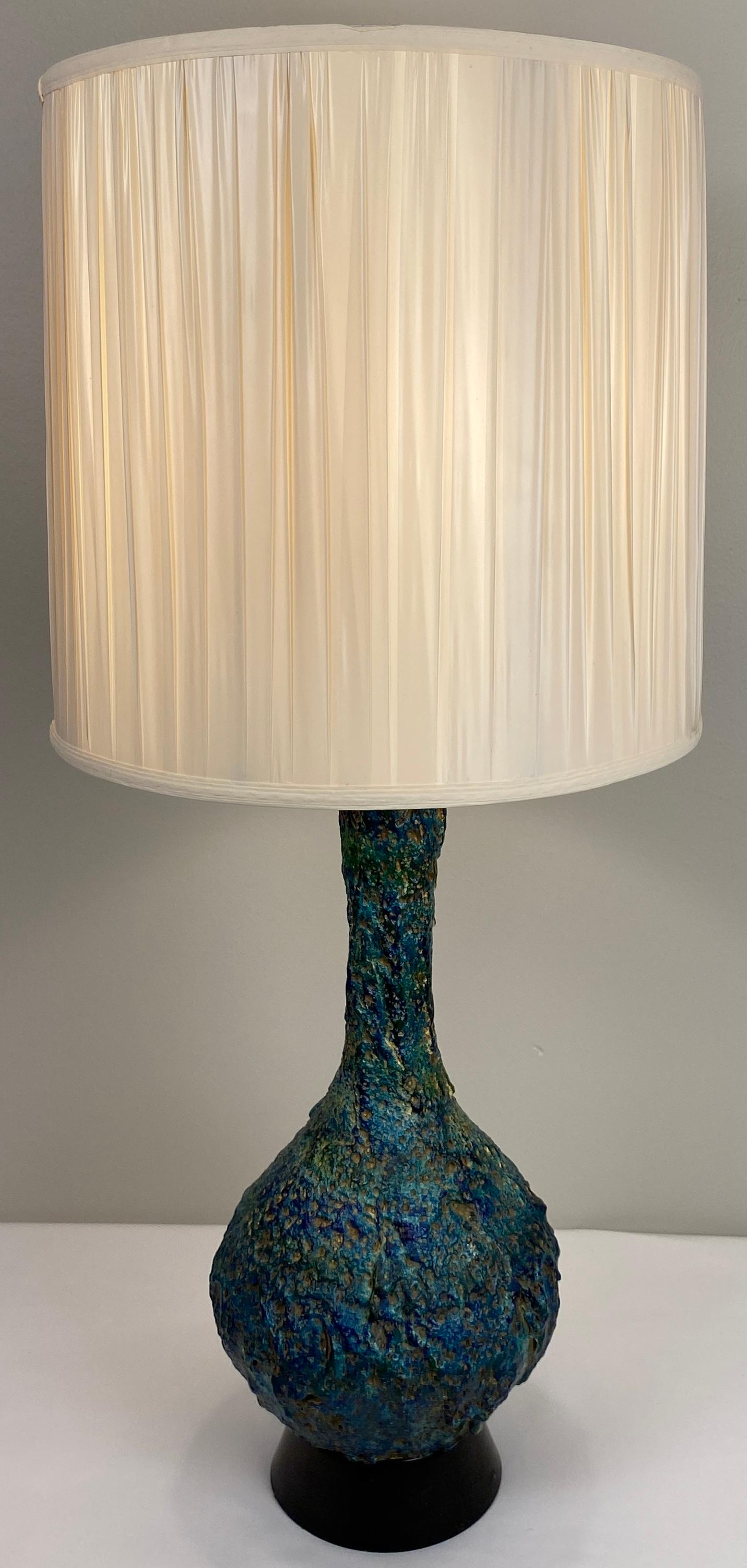 20th Century Large Mid-Century Ceramic Table Lamp Blue and Beige For Sale