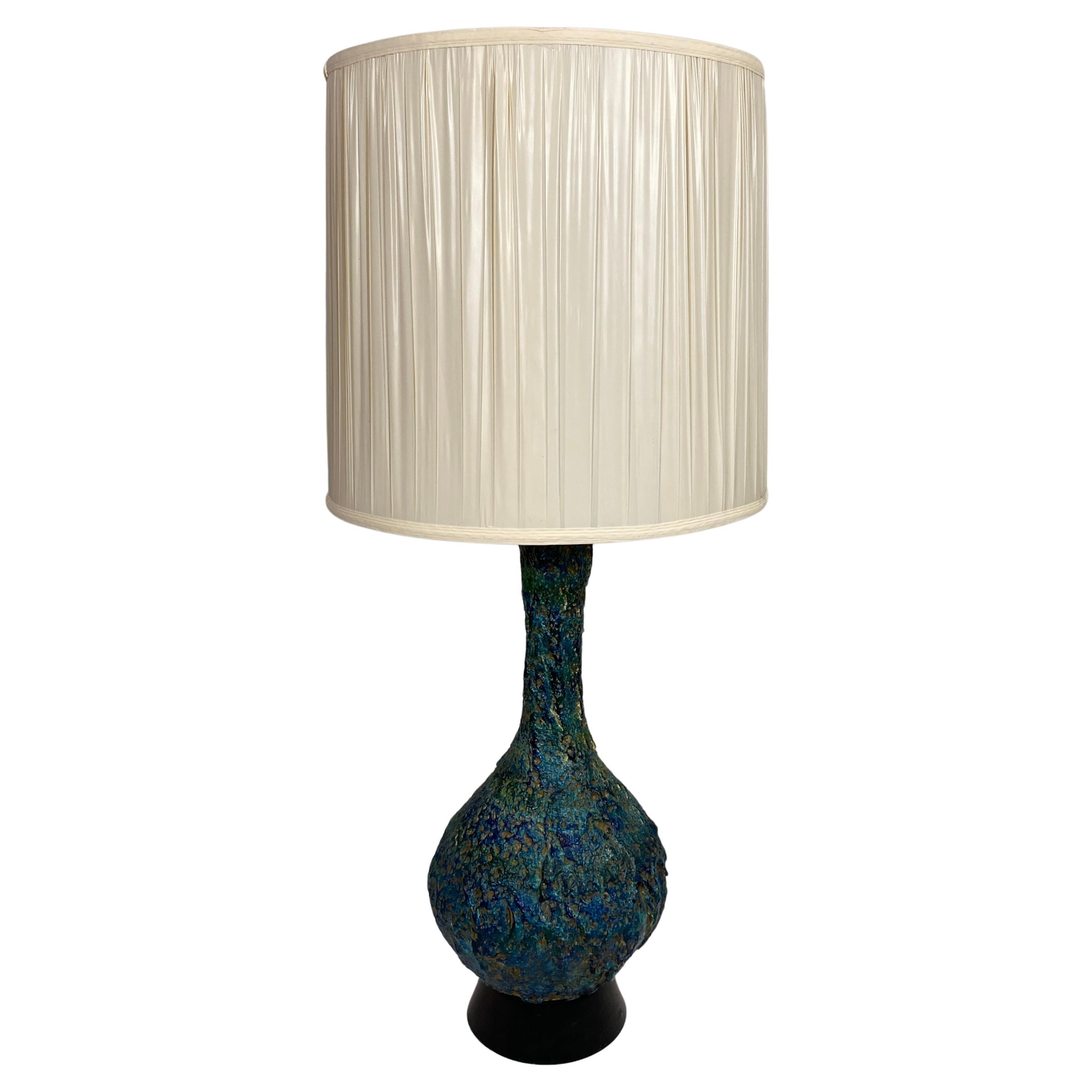 Large Mid-Century Ceramic Table Lamp Blue and Beige