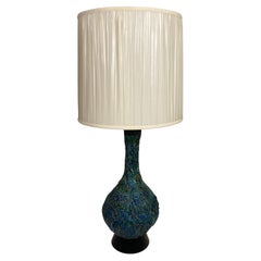 Large Mid-Century Ceramic Table Lamp Blue and Beige