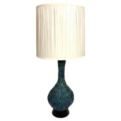 Large Mid-Century Ceramic Table Lamp Blue and Beige