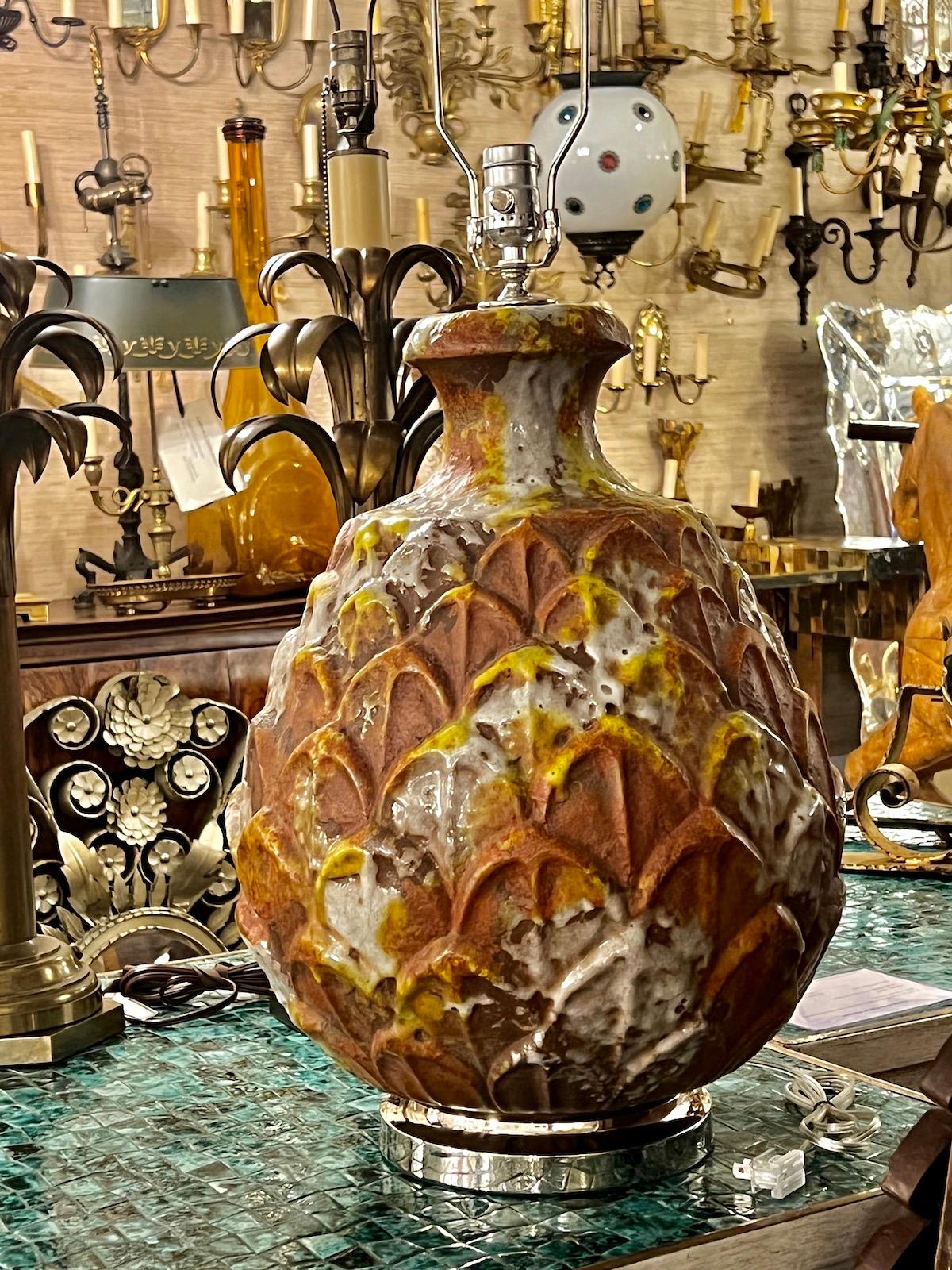 Milieu du XXe siècle Grande lampe de bureau en céramique du milieu du siècle dernier en vente