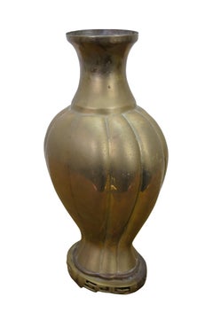 Large Mid Century Chinese Chinoiserie Brass Greek Key Mantel Vase Urn 16"