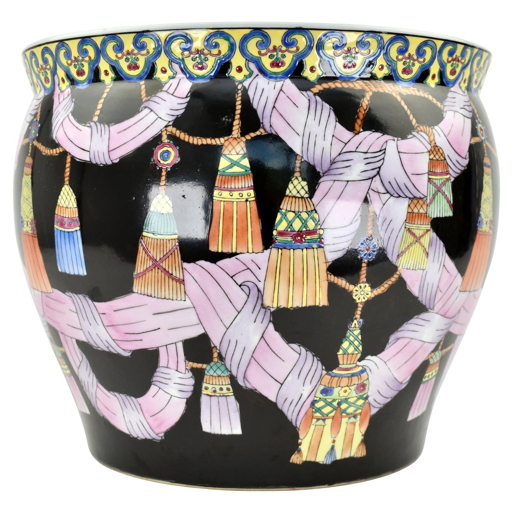 Large Mid Century Chinese Planter with Tassels