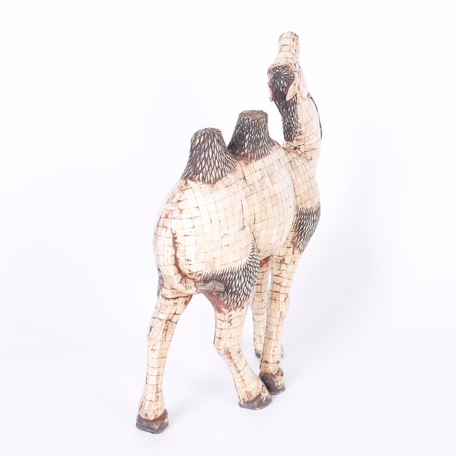 Chinoiserie Large Midcentury Chinese Tessellated Bone Camel