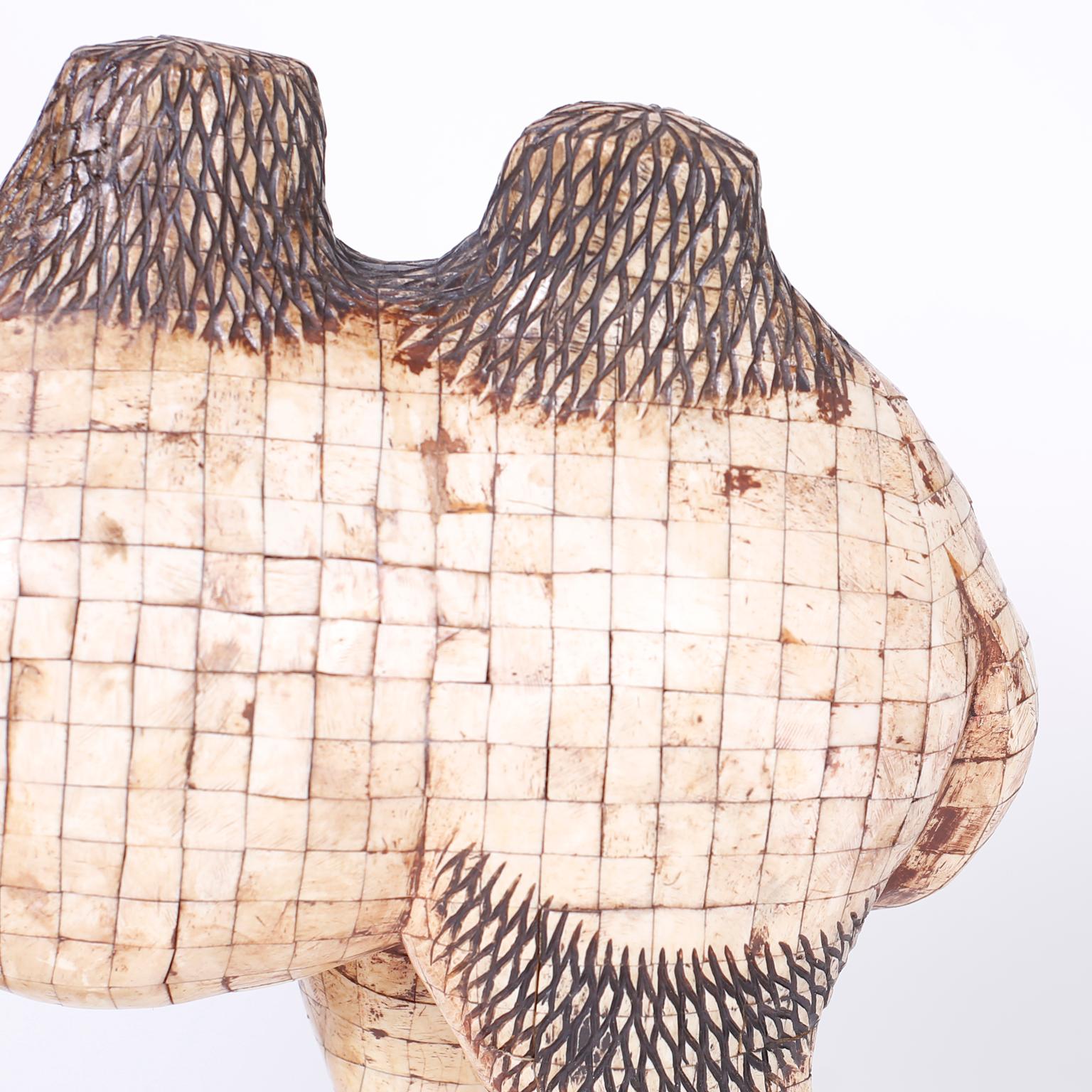 Wood Large Midcentury Chinese Tessellated Bone Camel