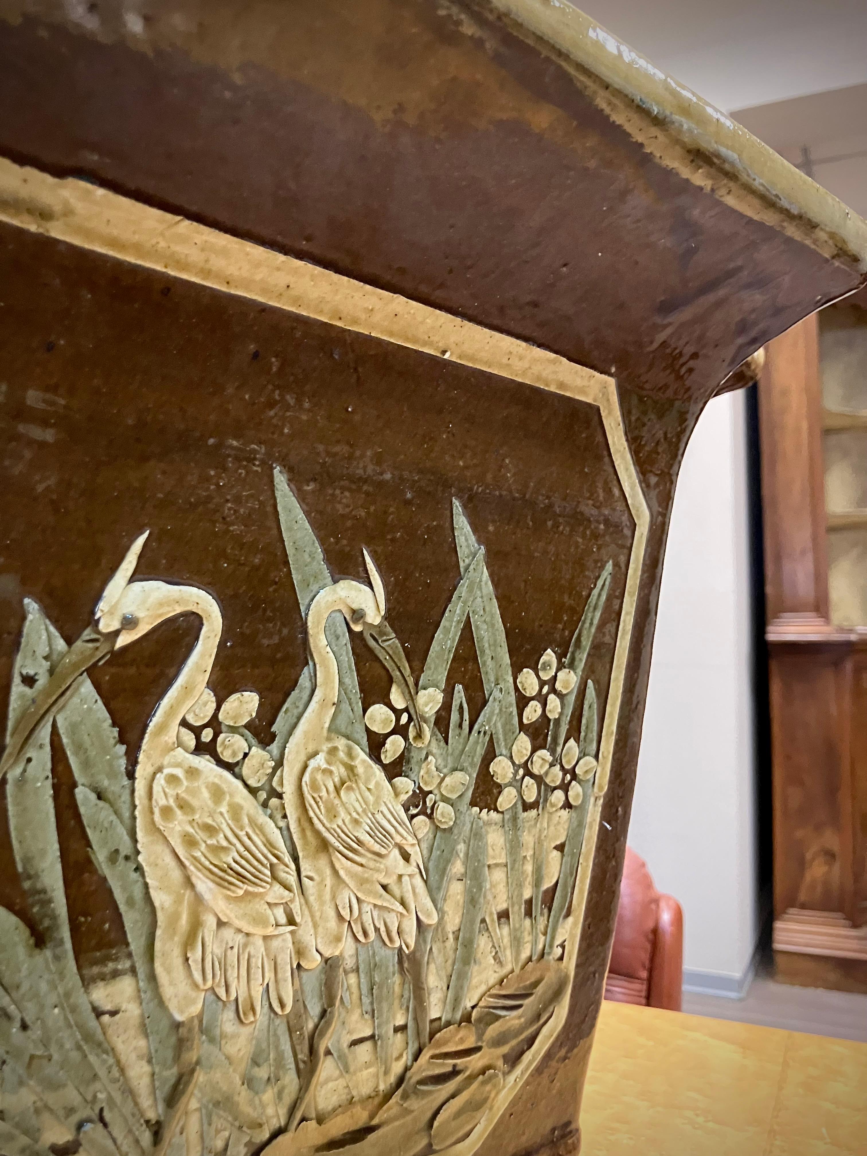 Large Mid-Century Chinoiserie Glazed Terracotta Planters or Cachepot For Sale 3