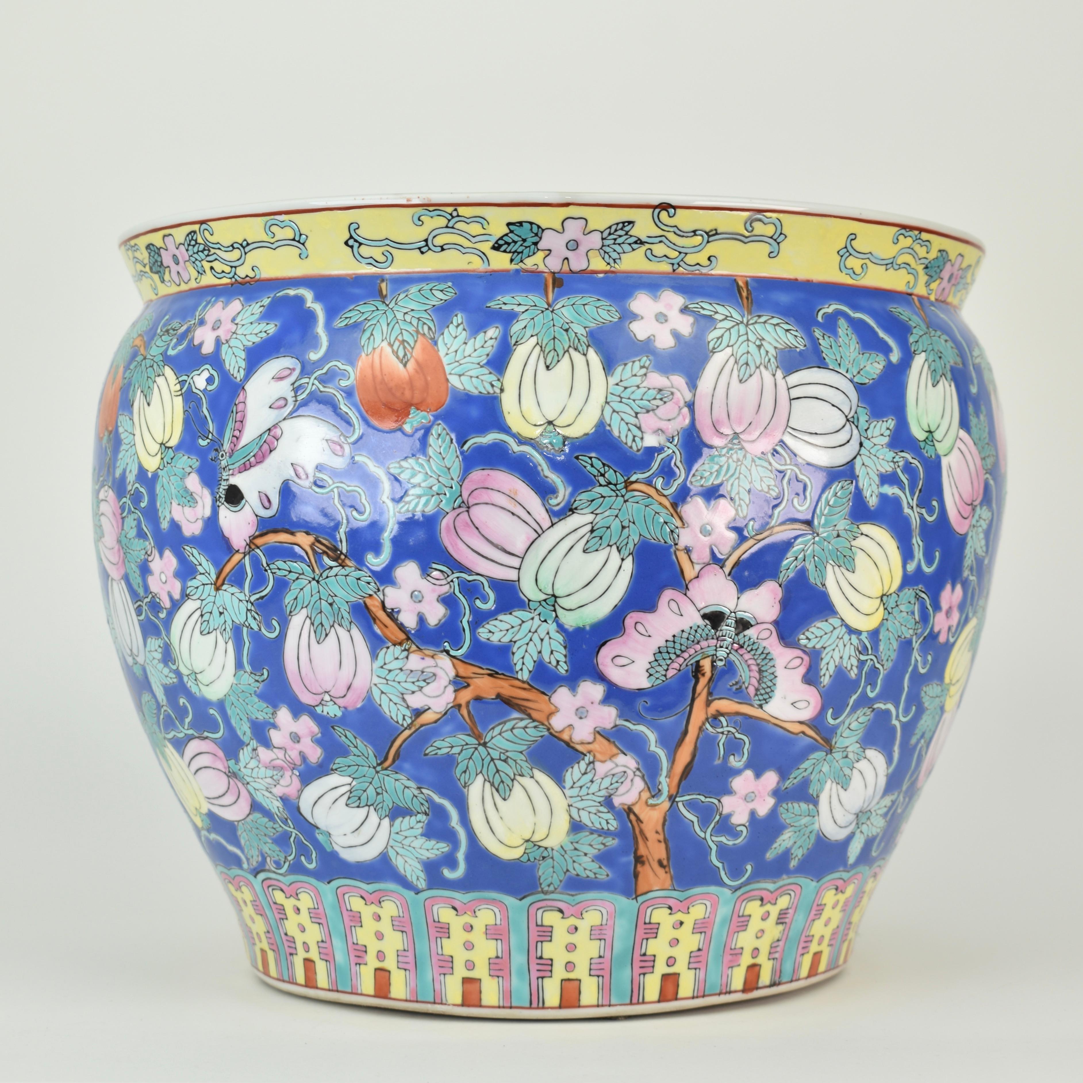 Porcelain Large Mid Century Chinoiserie Planter For Sale