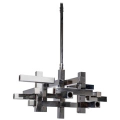Grand lustre cubique chromé du milieu du siècle dernier de Gaetano Sciolari