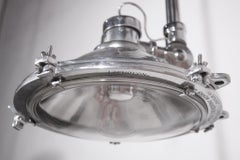 Large Mid-Century Chrome Industrial and Nautical Pendant Lights Set of Two