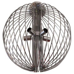 Large Midcentury Chromed Metal Spherical Cage Chandelier by Sciolari