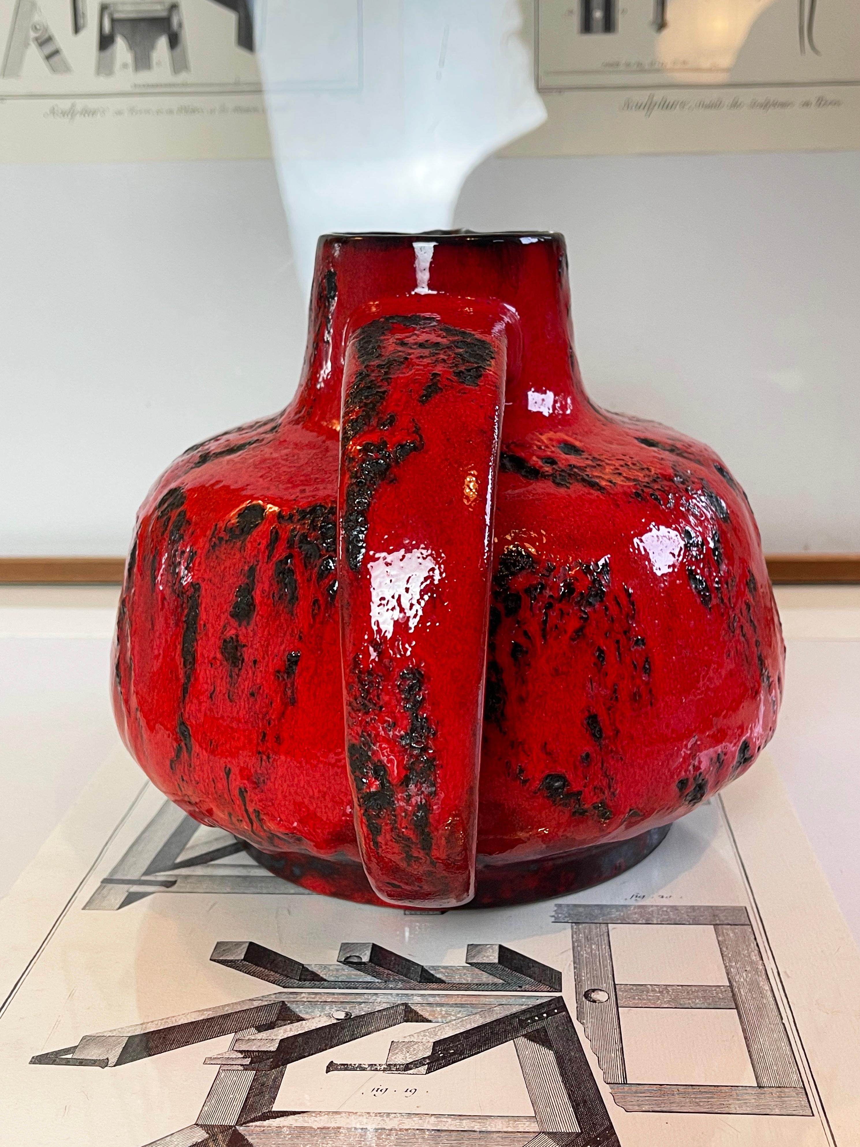 Mid-Century Modern Large Mid-Century Chunky Red Fat Lava Studio Ceramic Vase, Jug 1970s, Germany For Sale