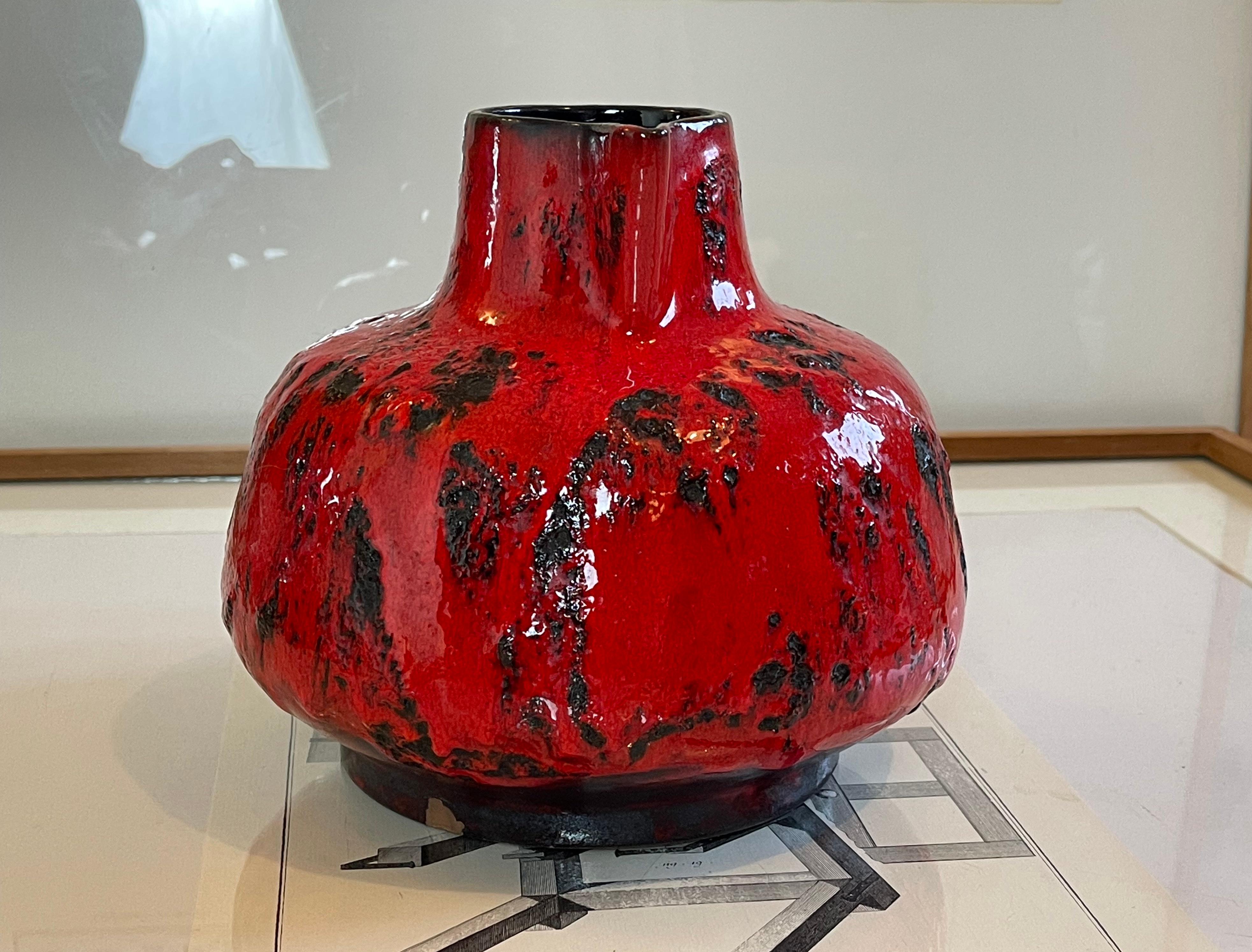 Large Mid-Century Chunky Red Fat Lava Studio Ceramic Vase, Jug 1970s, Germany For Sale 1