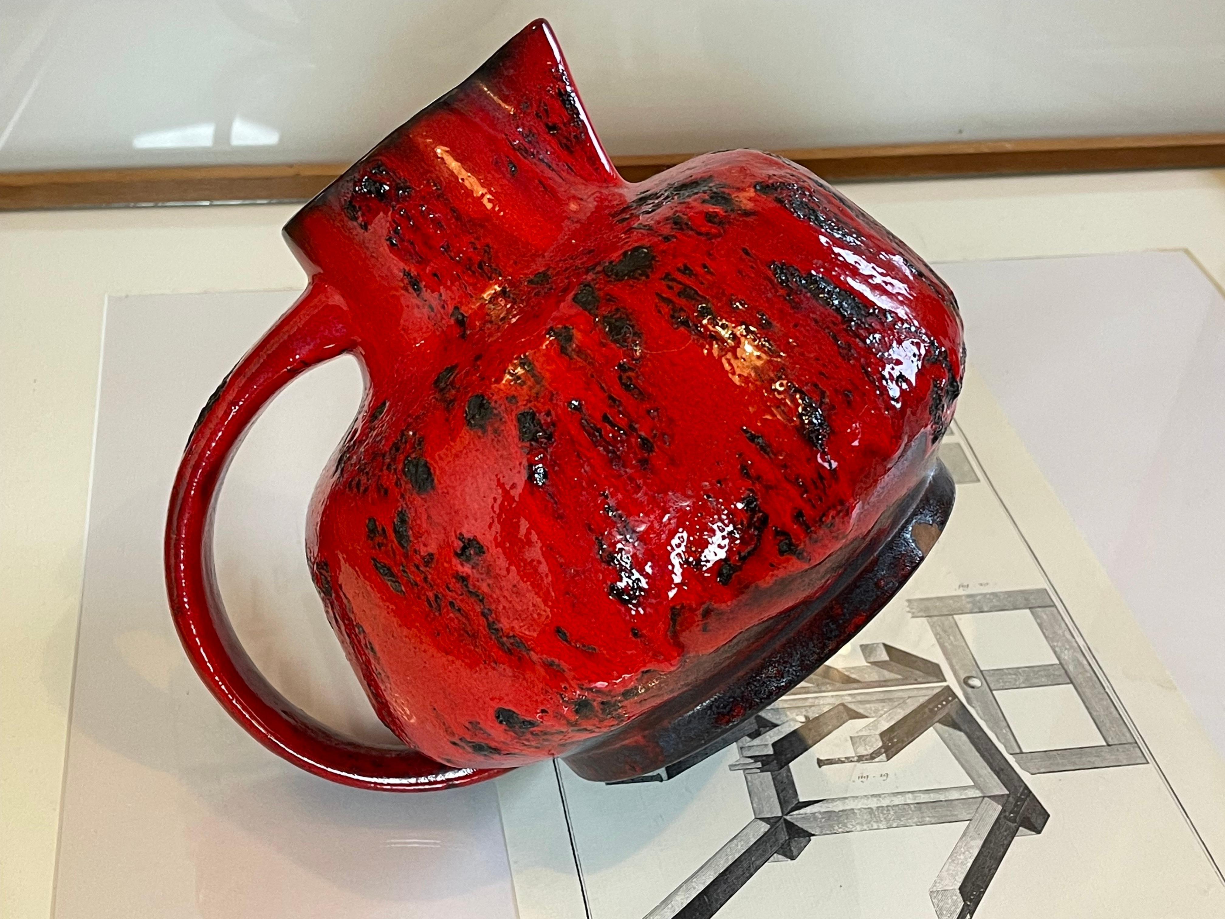 Large Mid-Century Chunky Red Fat Lava Studio Ceramic Vase, Jug 1970s, Germany For Sale 2