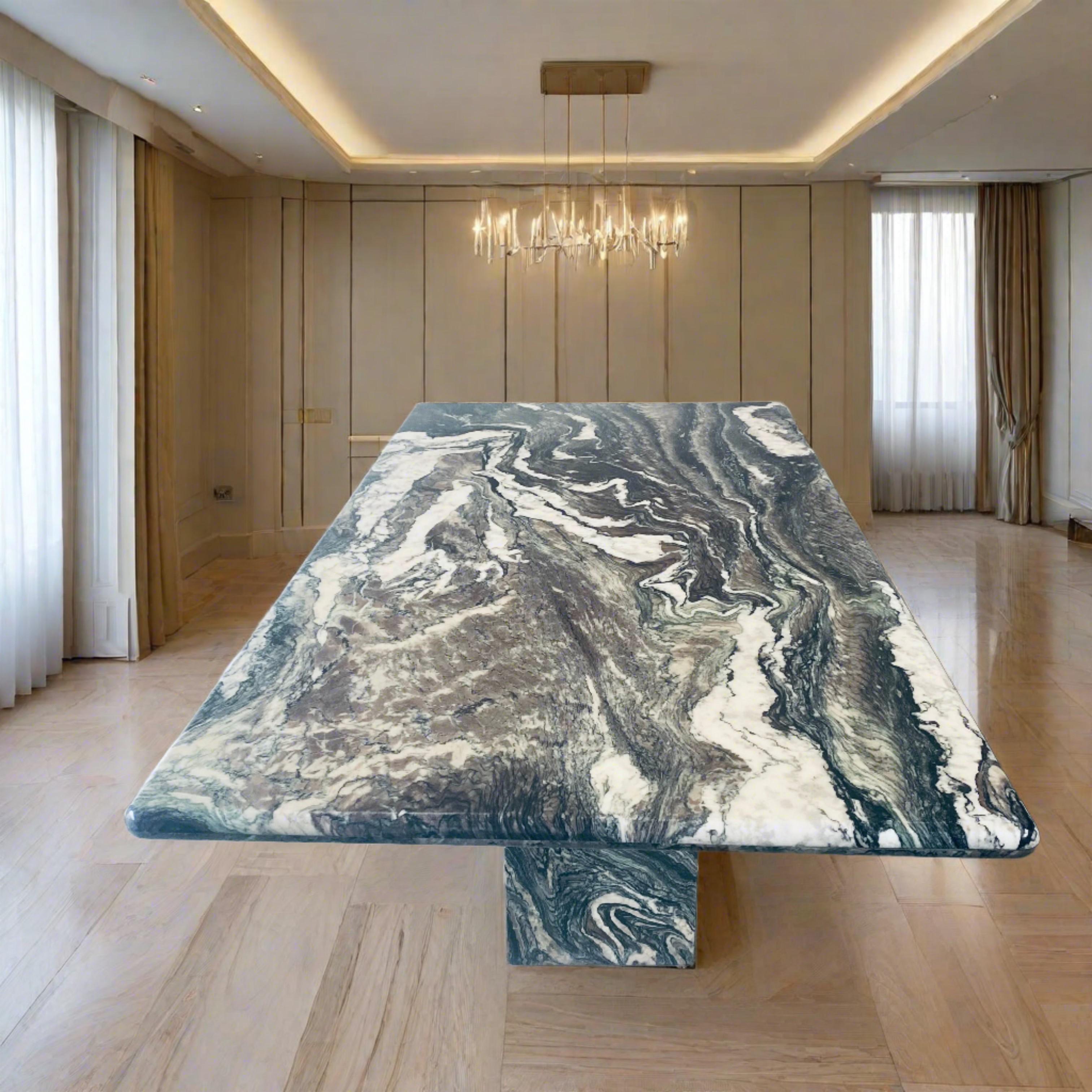Large Mid-Century Cipollino Ondulato Marble Dining Table, Italy In Fair Condition For Sale In DE MEERN, NL